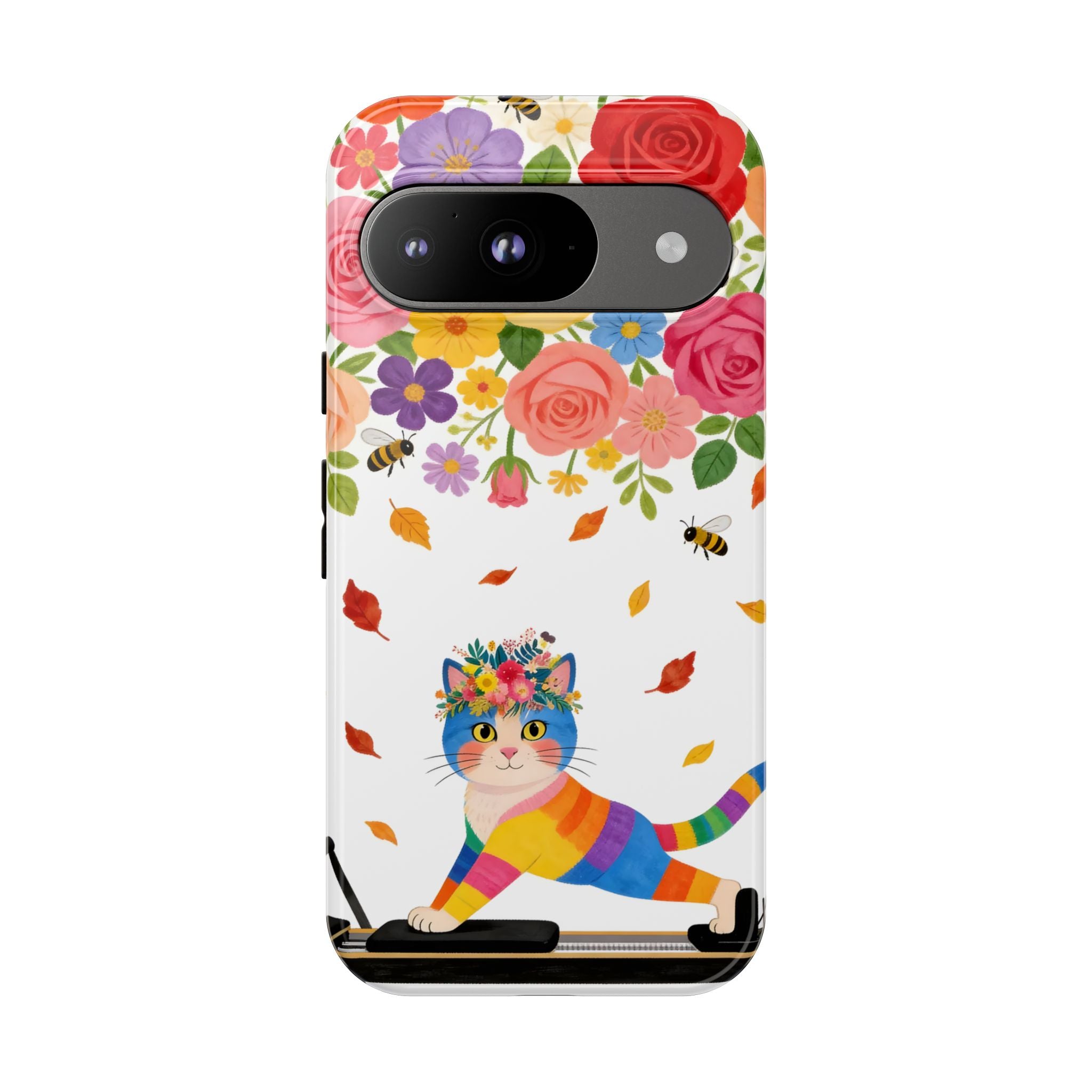 Floral Rainbow Cat Tough Google Pixel Phone Case — Colorful Pilates Cat Design