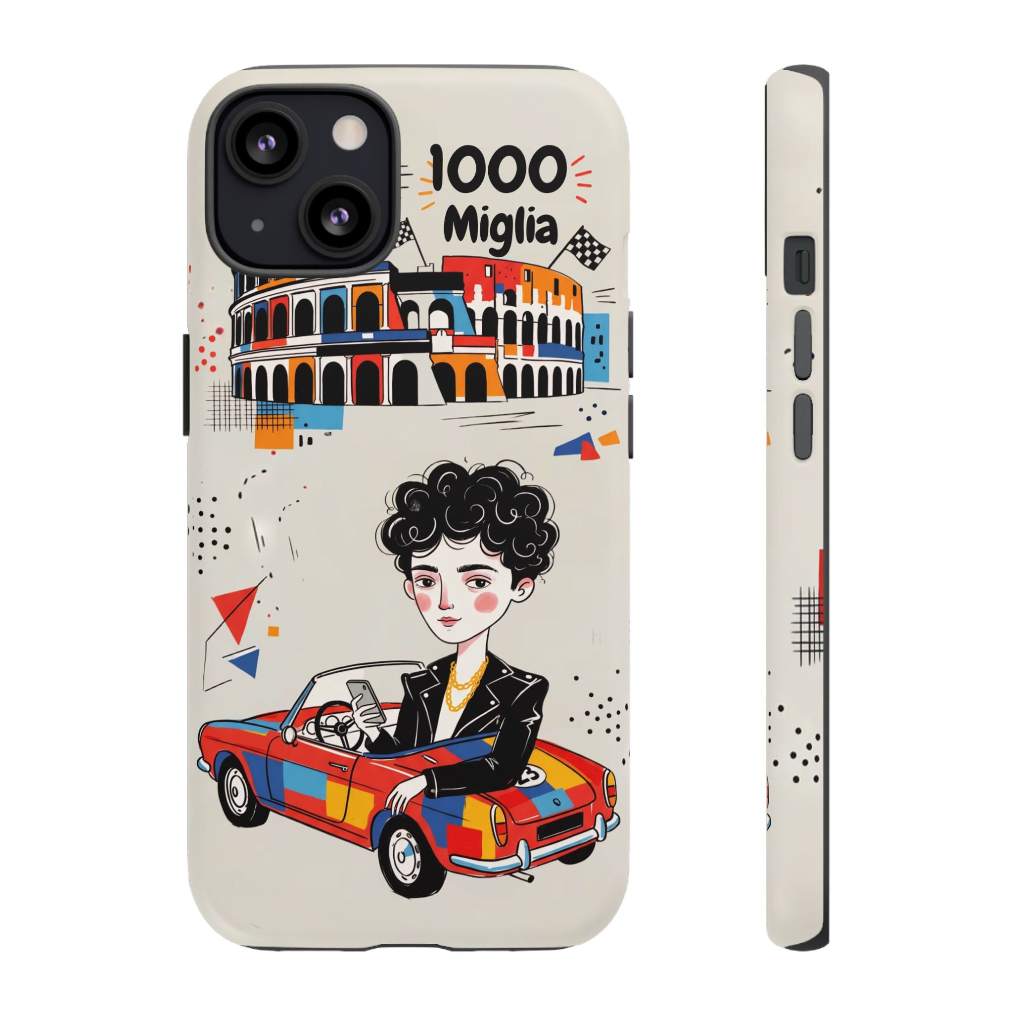 Retro Mille Miglia Car Illustration with Driver iPhone Case