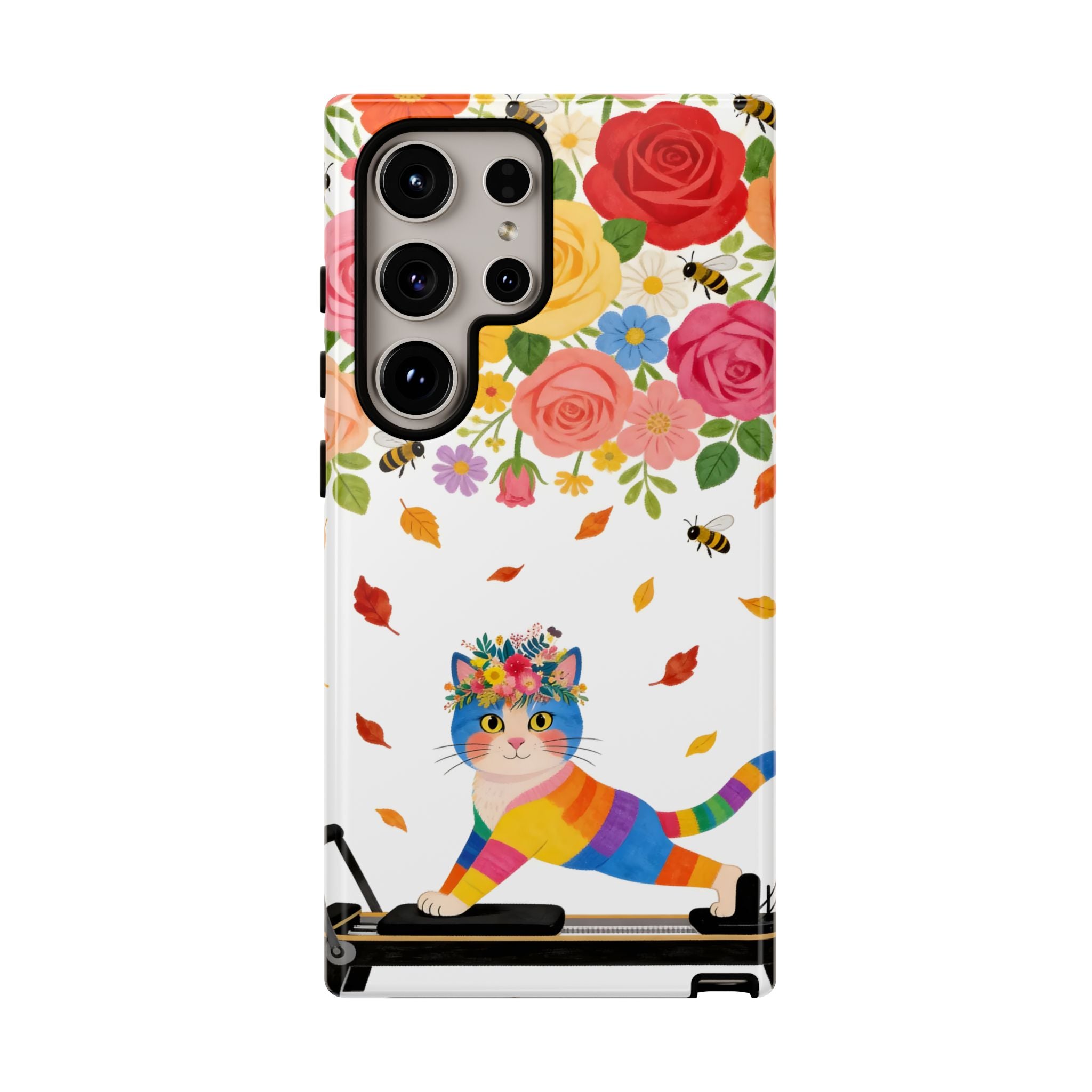 Floral Rainbow Cat Tough Samsung Galaxy Phone Case — Colorful Pilates Cat Design