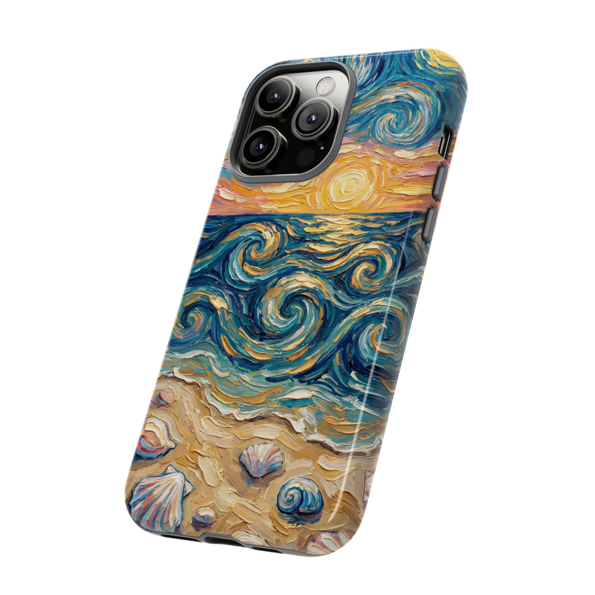 Sea Sunset iPhone Case — Van Gogh‑Style Beach Waves with Shells