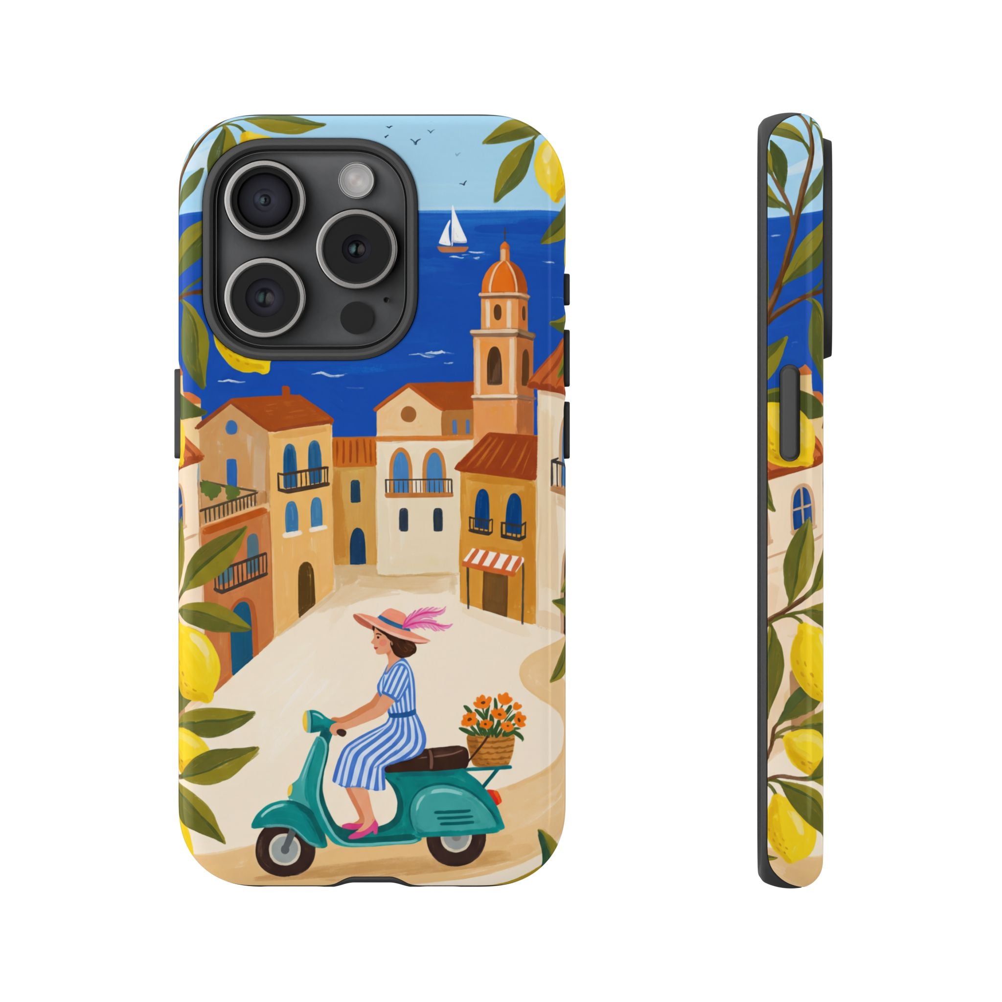 Mediterranean Scooter iPhone Case | Coastal Lemon Grove Design
