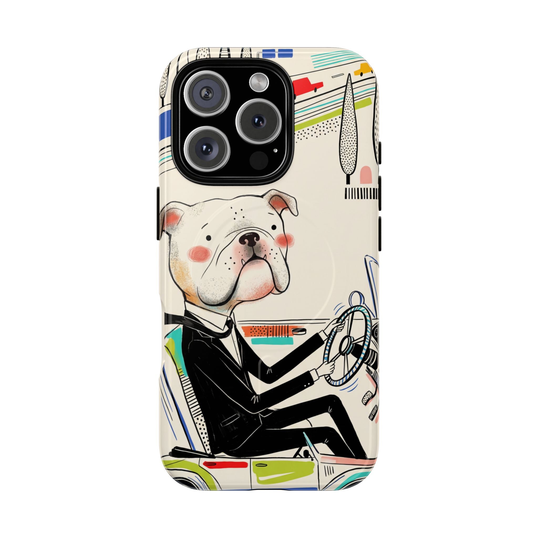 Bulldog Driver MagSafe iPhone Case | Cute Retro Dog Illustration