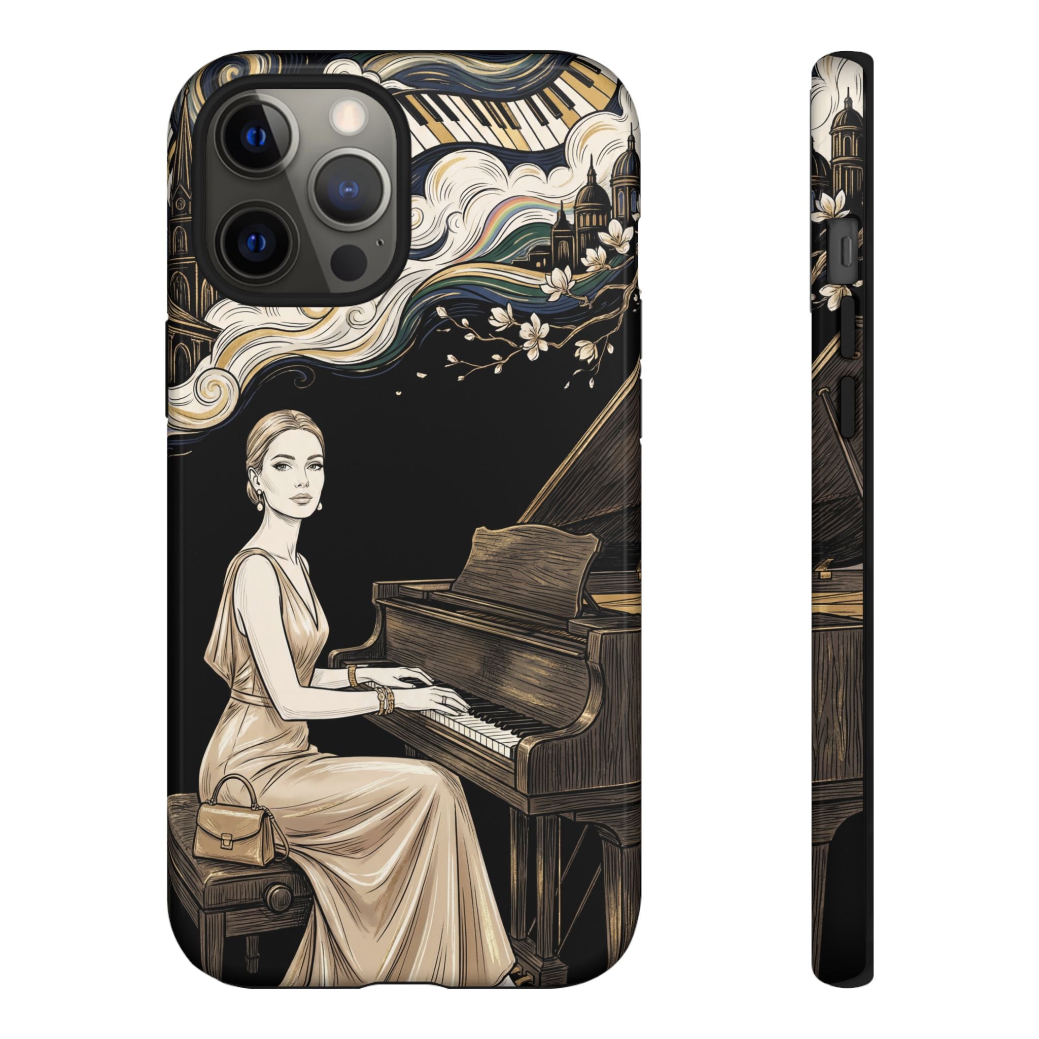 Elegant Piano Woman iPhone Case | Vintage Art Deco Music Design