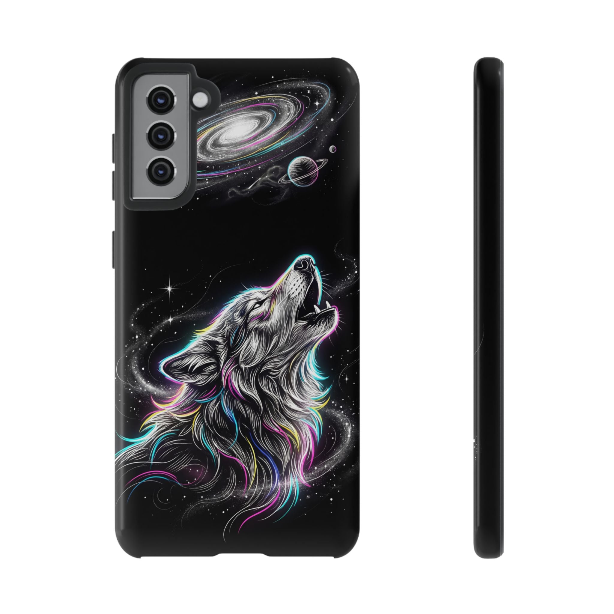 Wolf Galaxy Tough Samsung Galaxy Phone Case | Colorful Howling Wolf Space Design