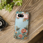 Floral Bees Google Pixel Phone Case | Vintage Rose & Turquoise Protective Cover