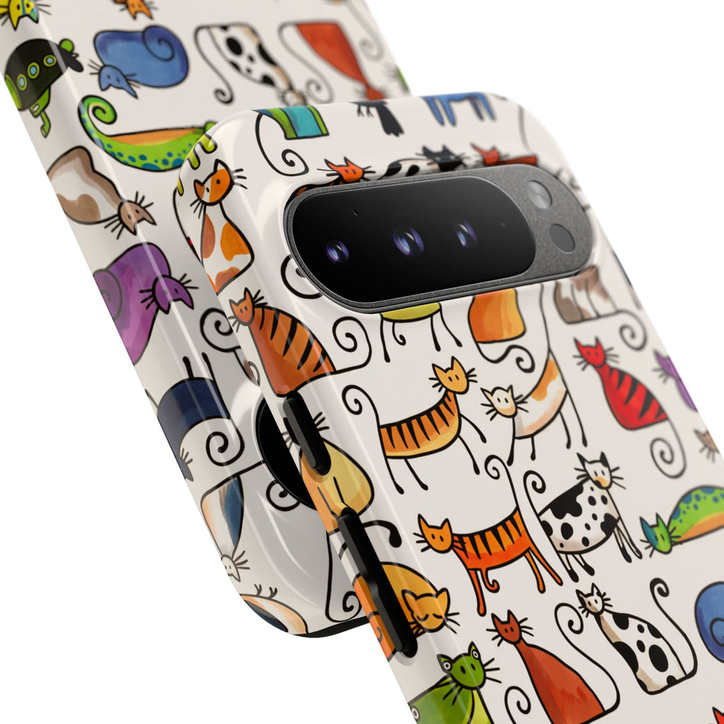 Cat Pattern Tough Google Pixel Case | Colourful Cartoon Cats