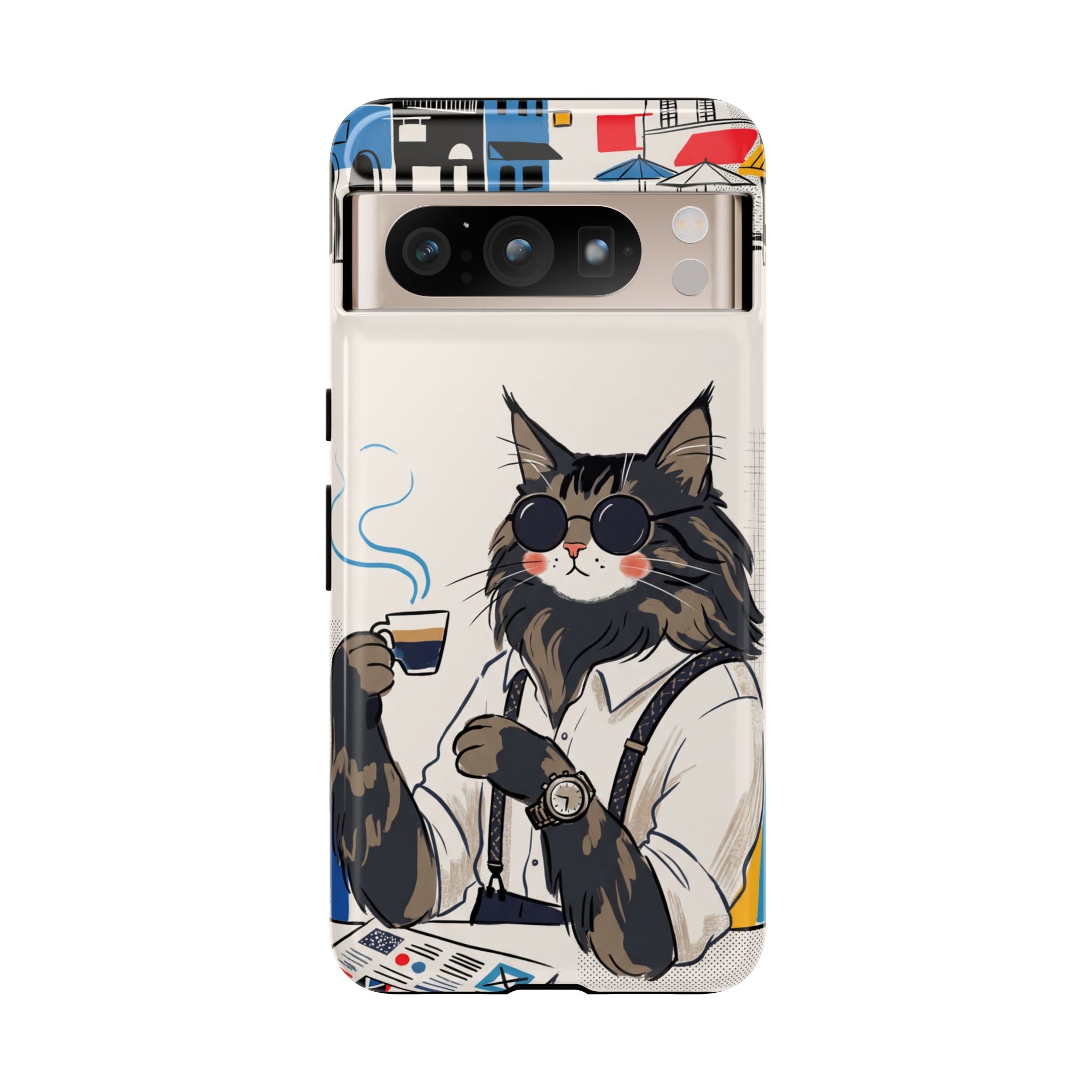 Cat Barista Google Pixel Phone Case | Cool Cat in Sunglasses Coffee Shop Design