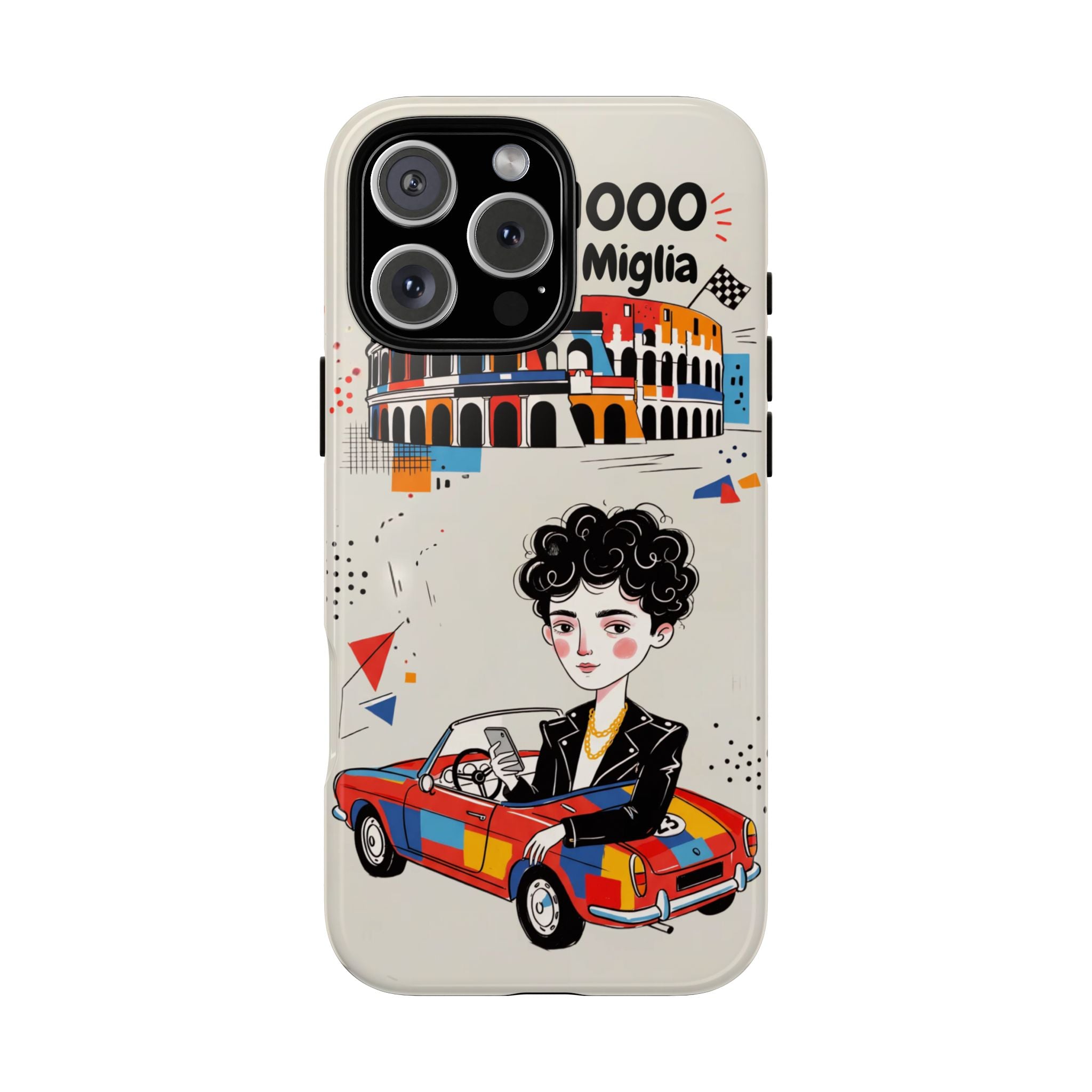 Retro Mille Miglia Car Illustration with Driver iPhone Case