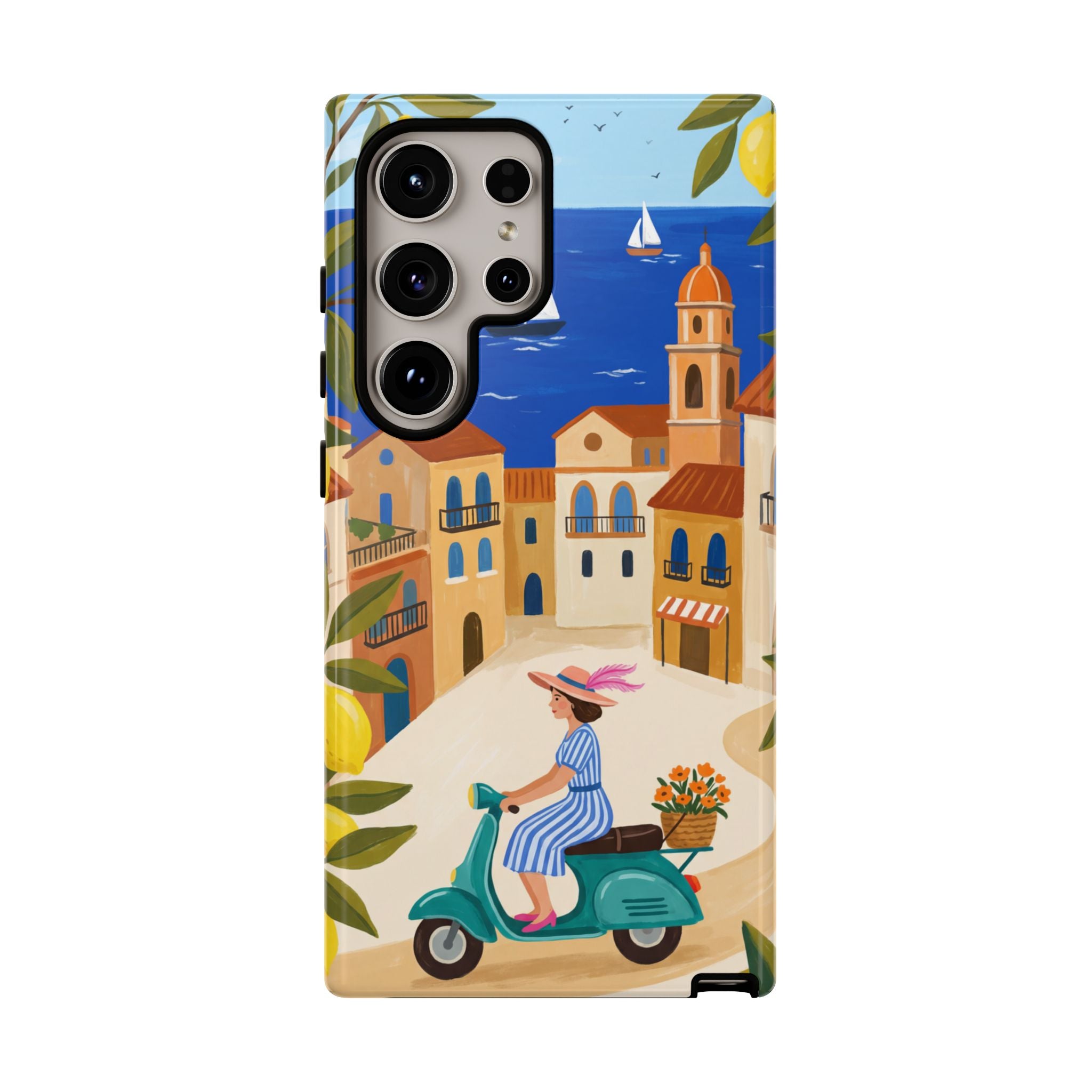 Mediterranean Scooter Samsung Galaxy Phone Case | Coastal Lemon Grove Design