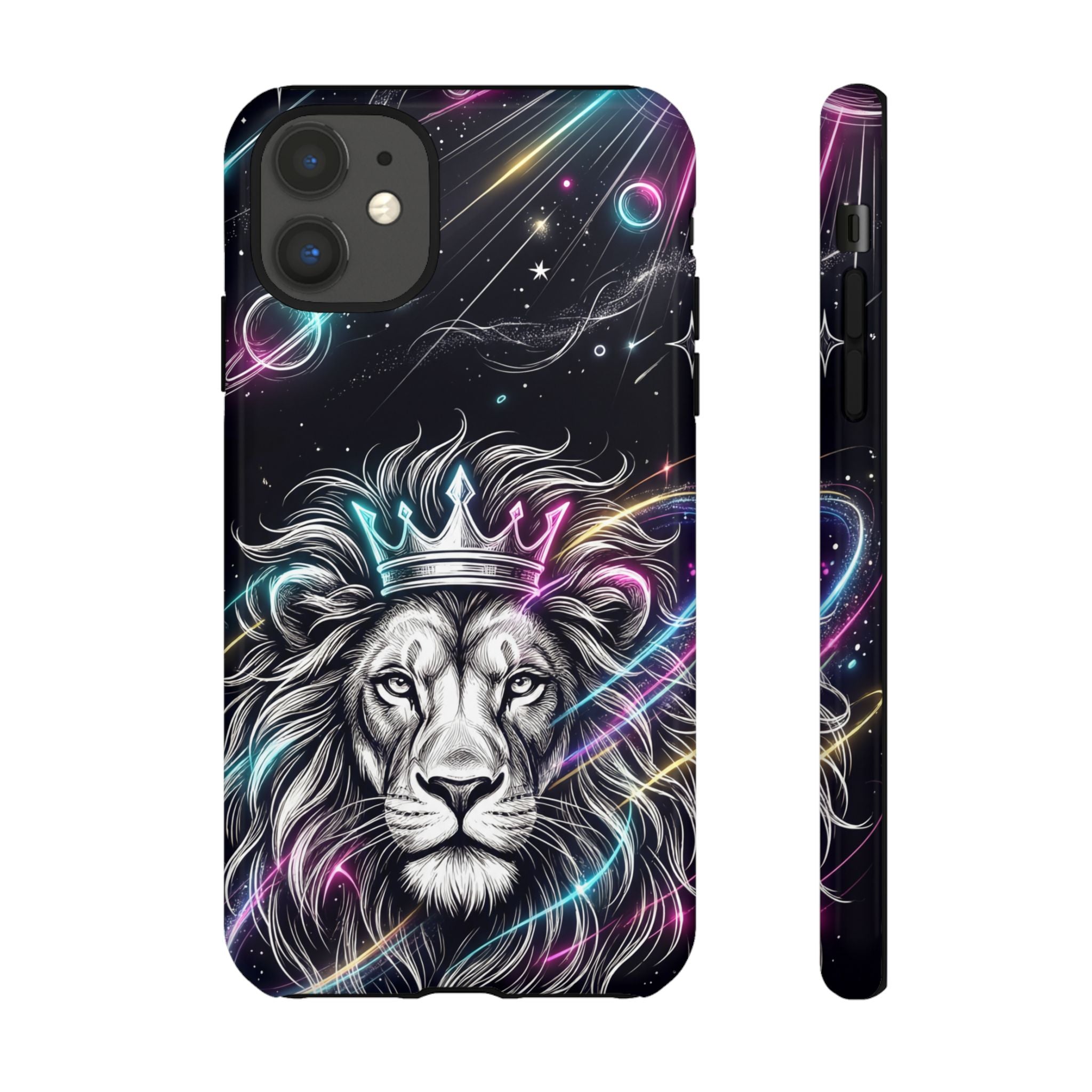 Galaxy Lion iPhone Case | Neon Crowned Lion Protective Case