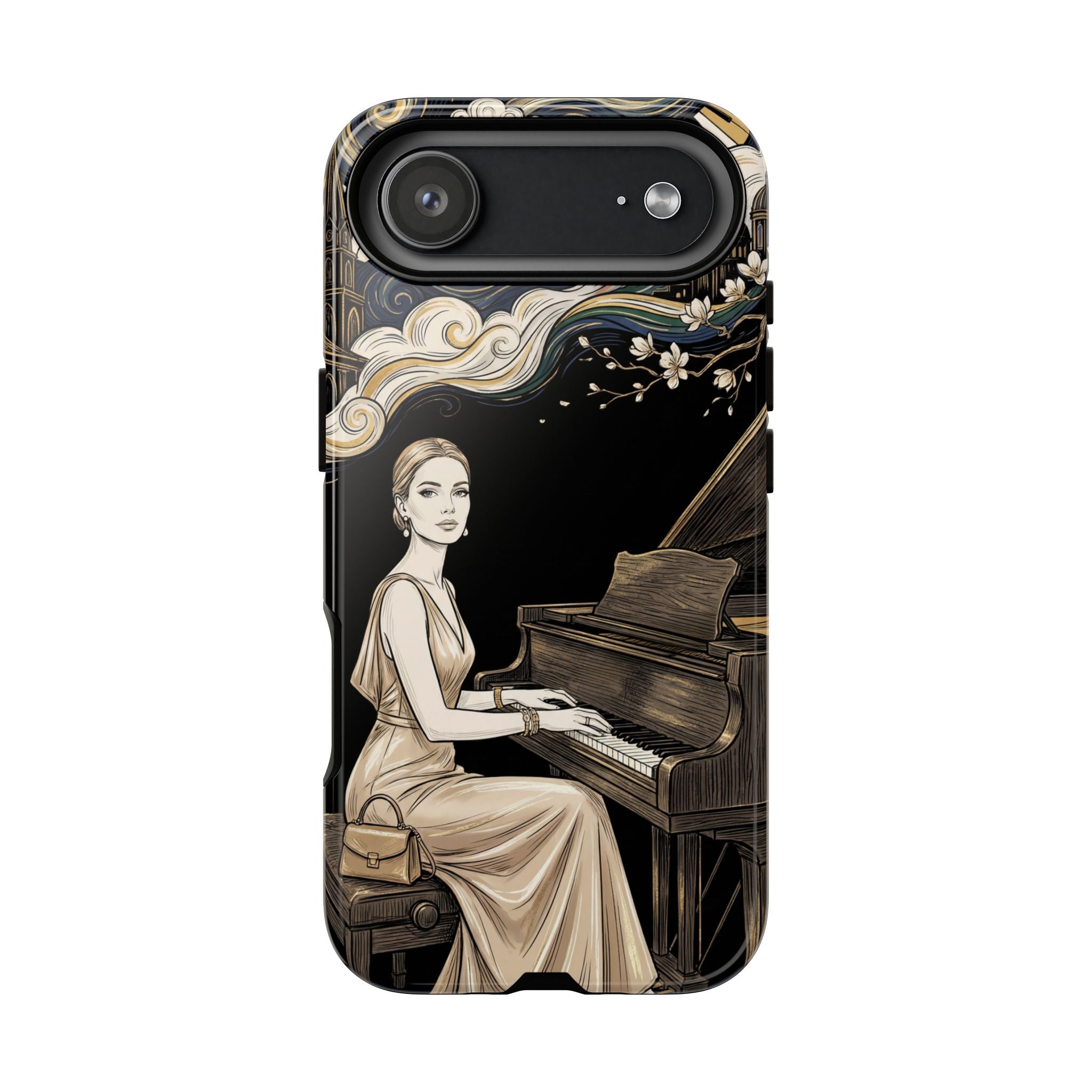 Elegant Piano Woman iPhone Case | Vintage Art Deco Music Design
