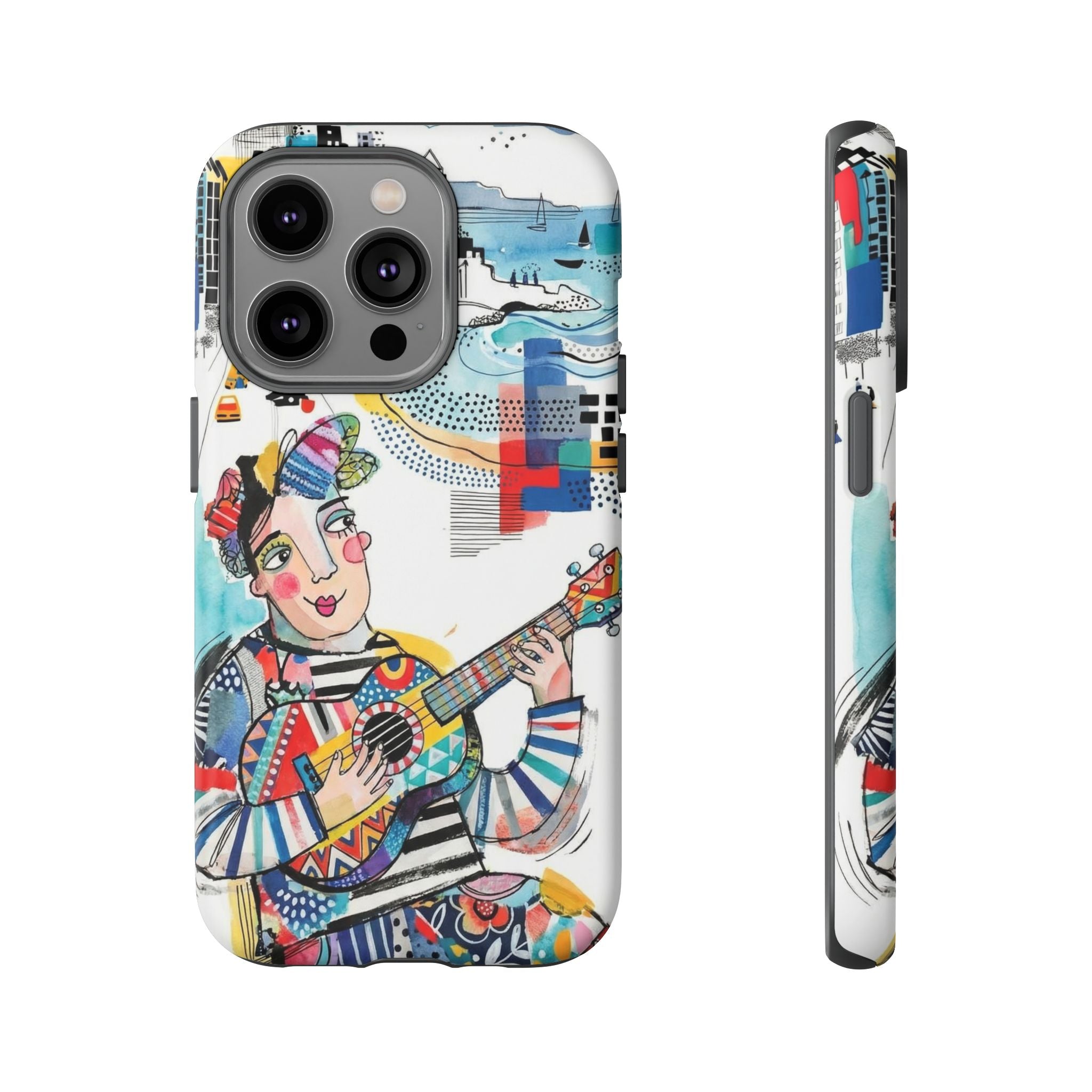 Artistic Musician iPhone Case | Colorful Guitar Cityscape Tough Case