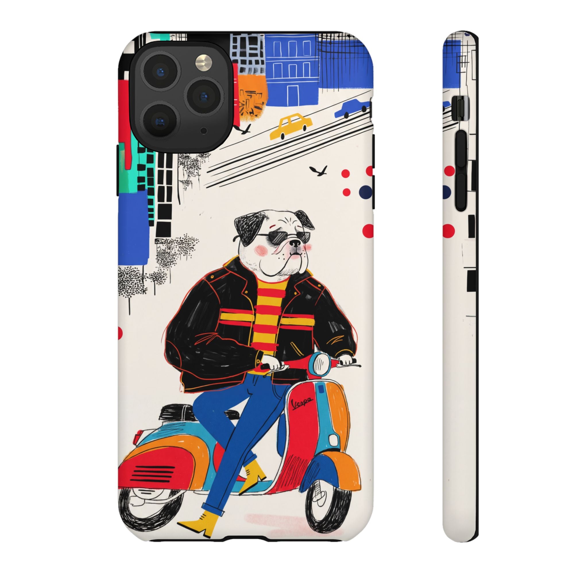 Bulldog Vespa iPhone Case | Retro Scooter Dog Protective Cover