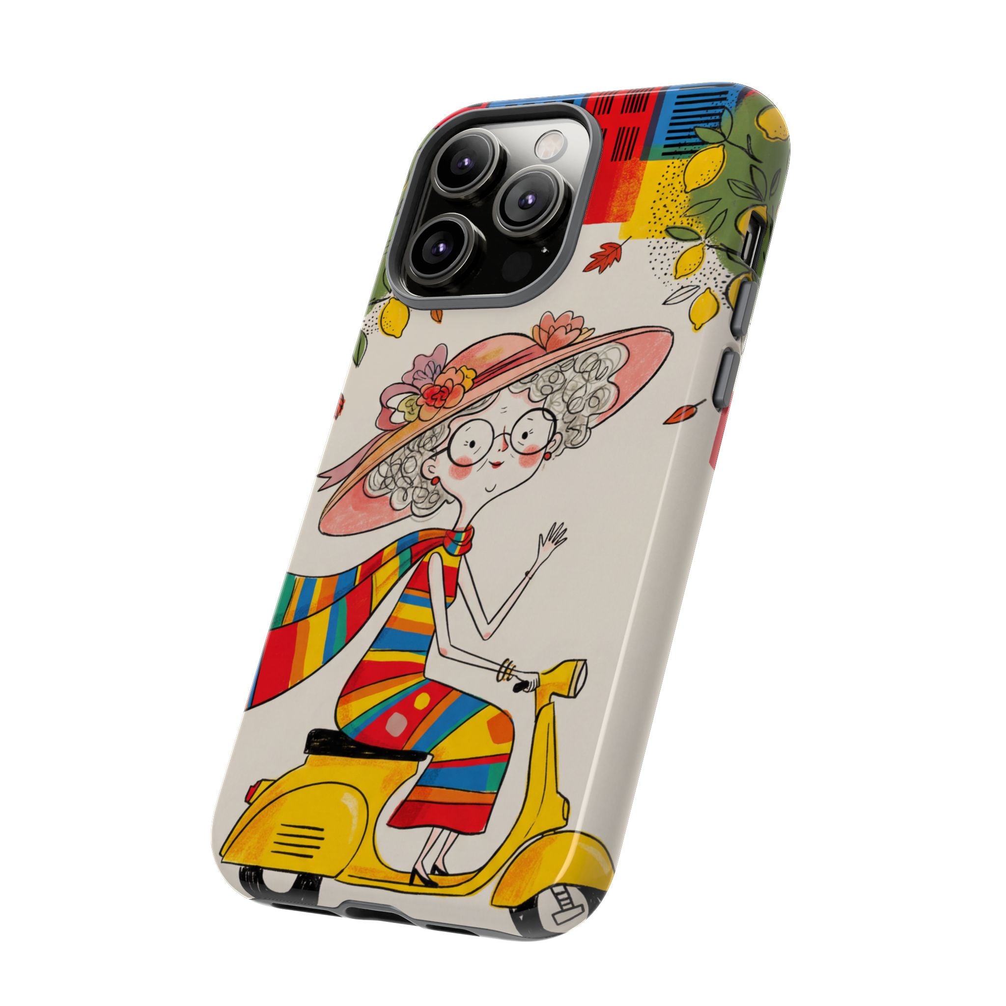 Vintage Scooter Granny iPhone Case | Colourful Retro Elderly Lady Design