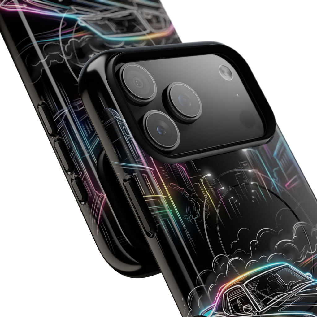 Neon Muscle Car MagSafe iPhone Case | Retro City Nightscape