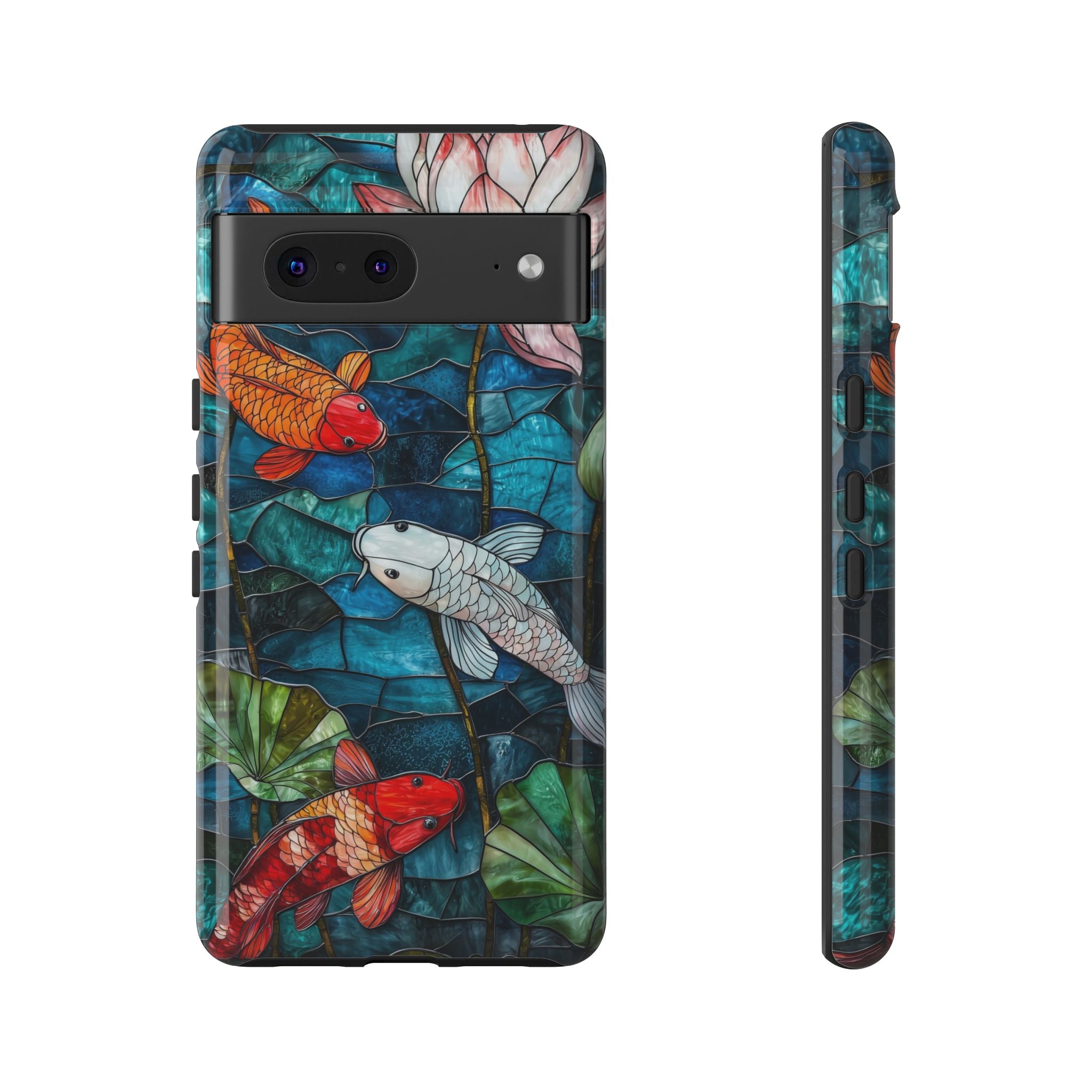 Koi Pond Tough Google Pixel Case — Stained Glass Lotus & Koi Design