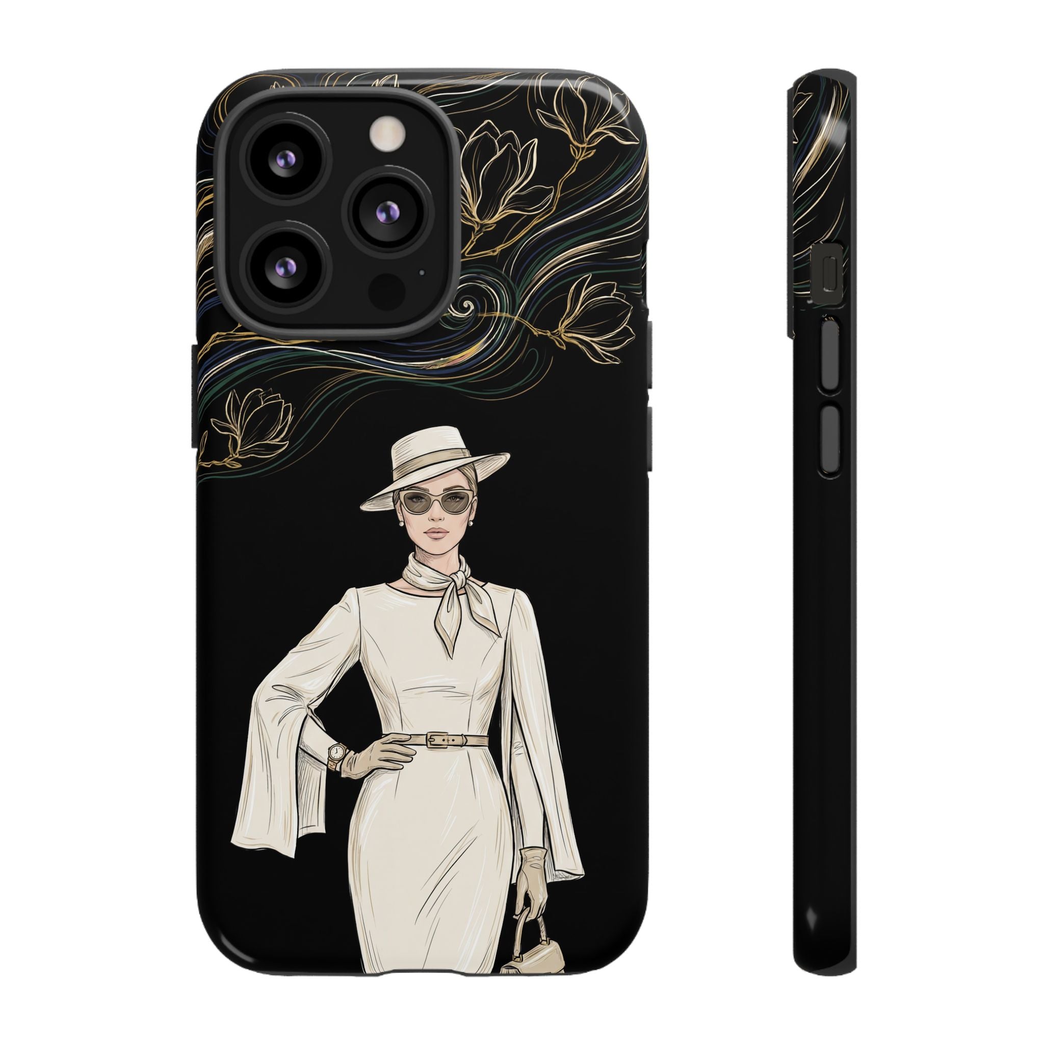 iPhone Case | Elegant Vintage Lady with Gold Floral Swirls