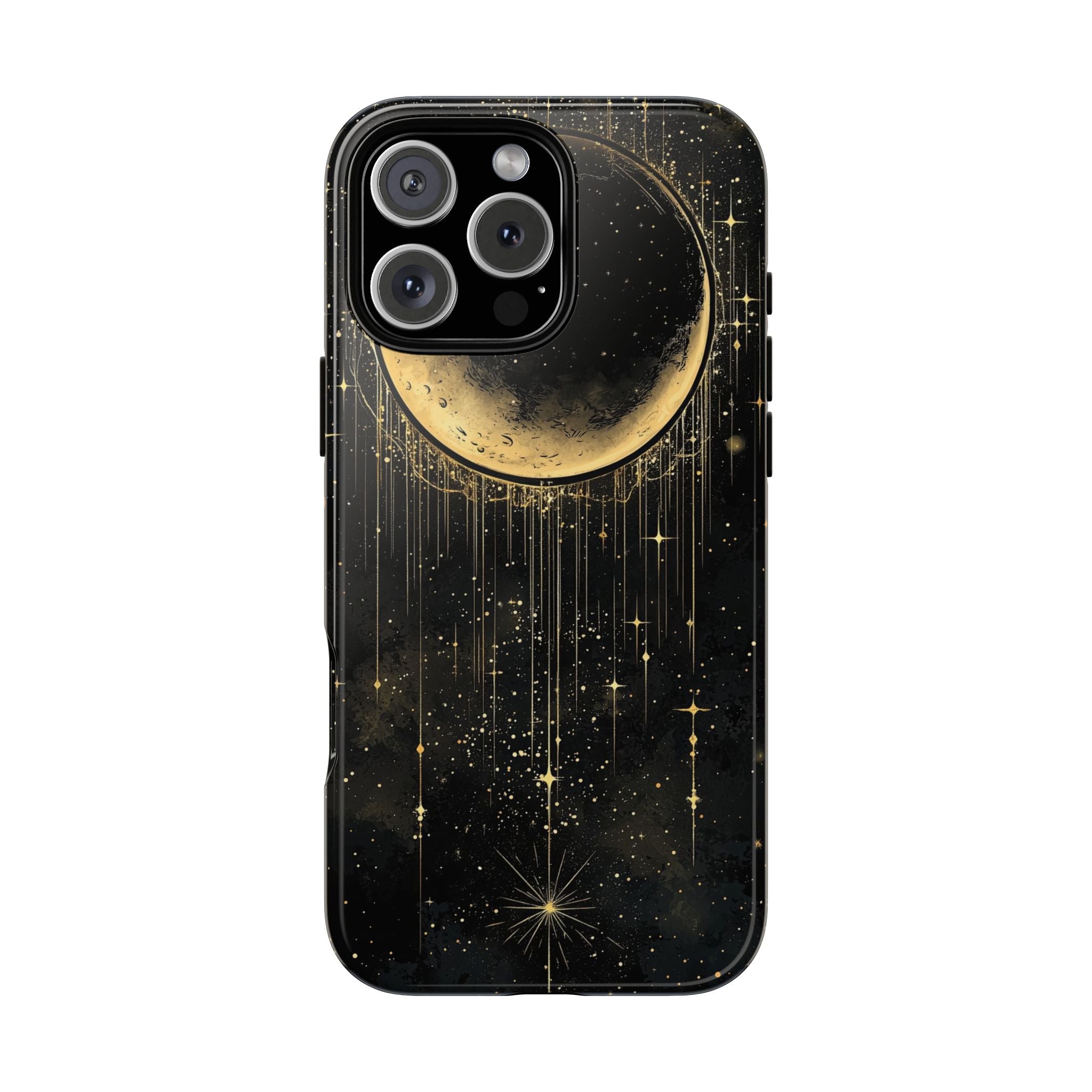 Moonlit Crescent Tough iPhone Case | Gold Stars Night Sky