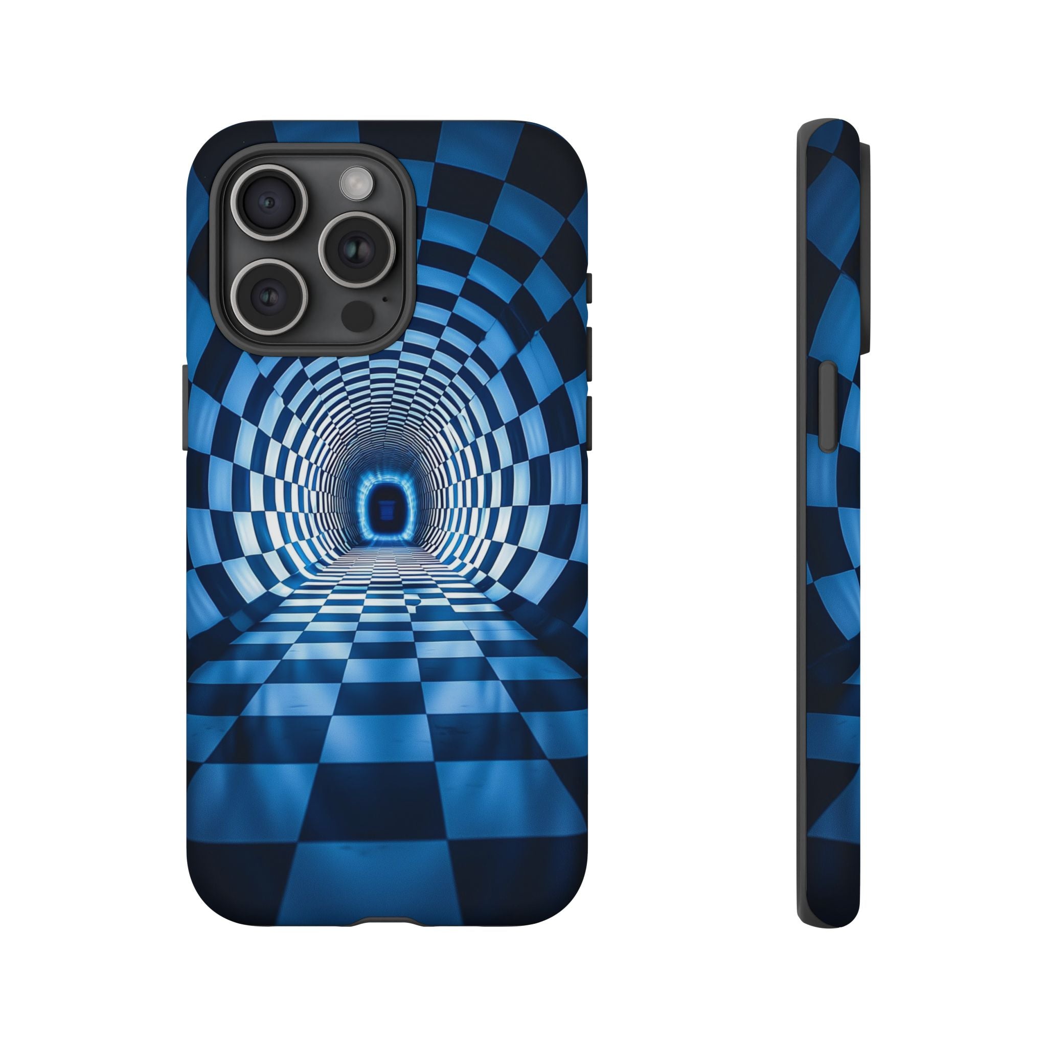 Blue Checkered Tunnel iPhone Case — 3D Optical Illusion Tough Case