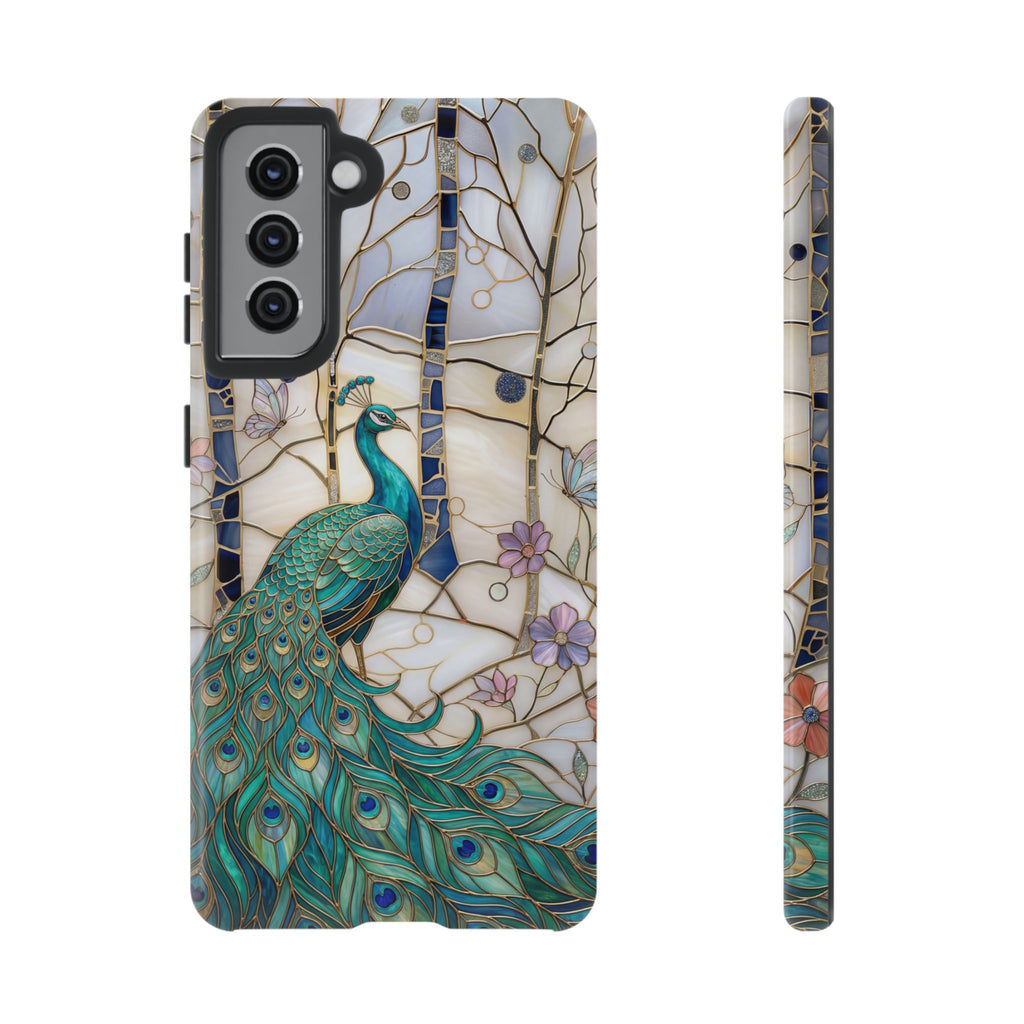 Custodia per Samsung Galaxy con motivo in vetro colorato con pavone