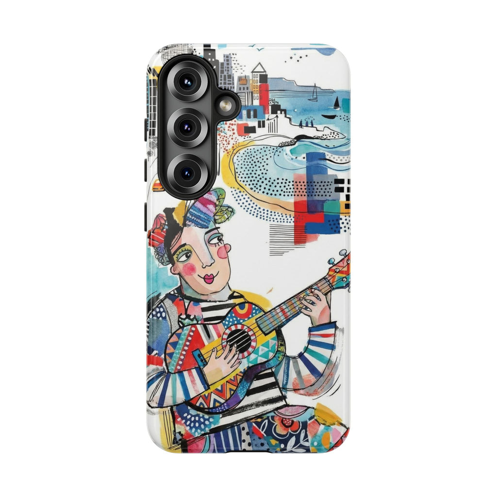 Custodia per Samsung Galaxy per Musicisti Artistici | Custodia Resistente con Chitarra Colorata e Paesaggio Urbano
