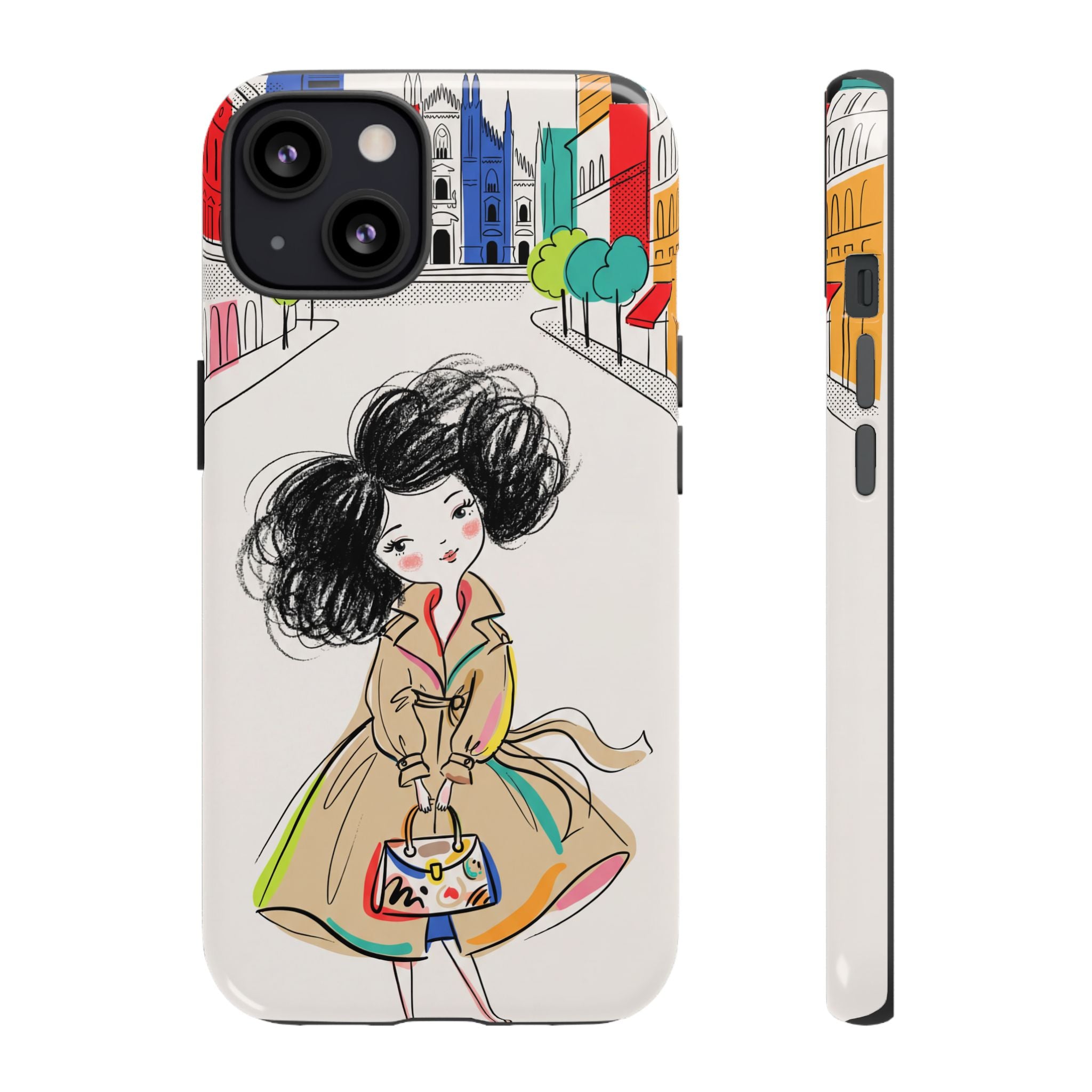 Illustrated Trench Coat Fashion Chic City Girl iPhone Case