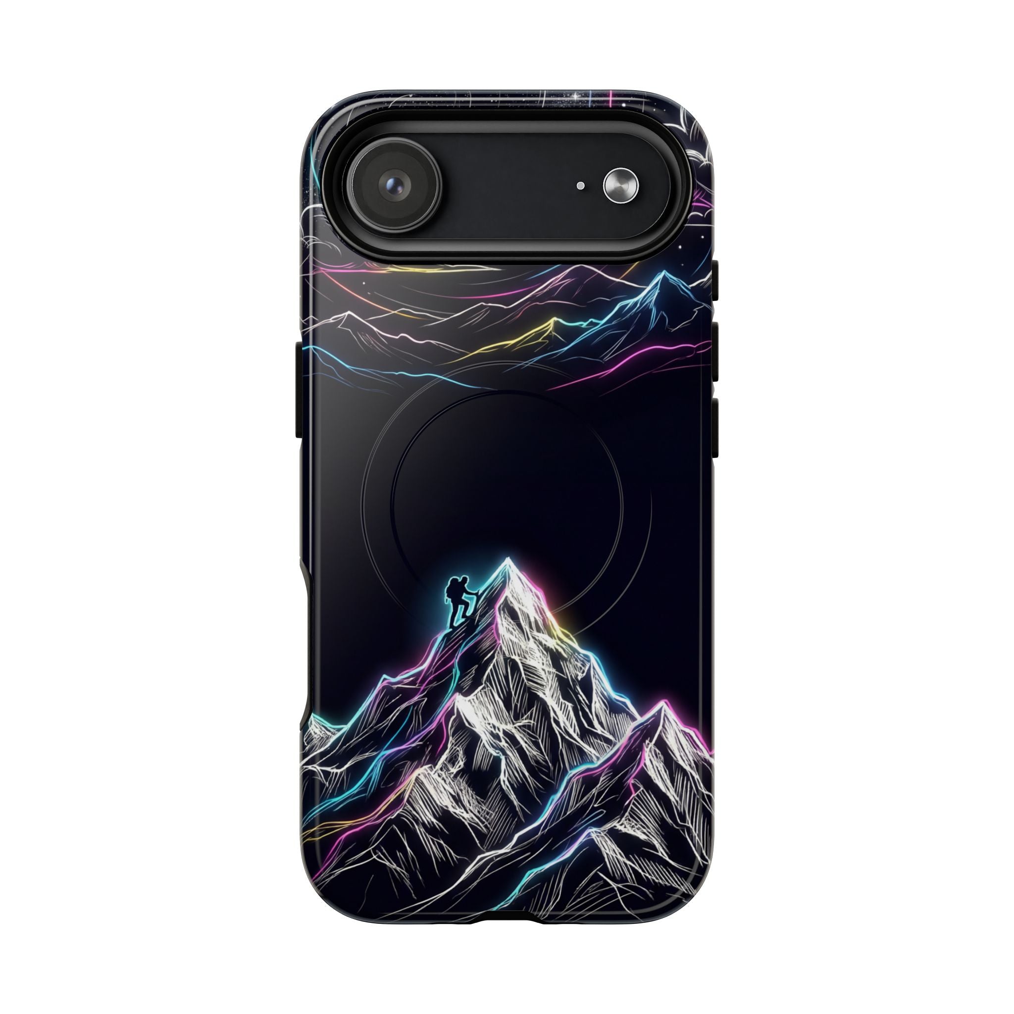 Mount Everest Neon MagSafe iPhone Case | Dark Cosmic Climber Protective Cover