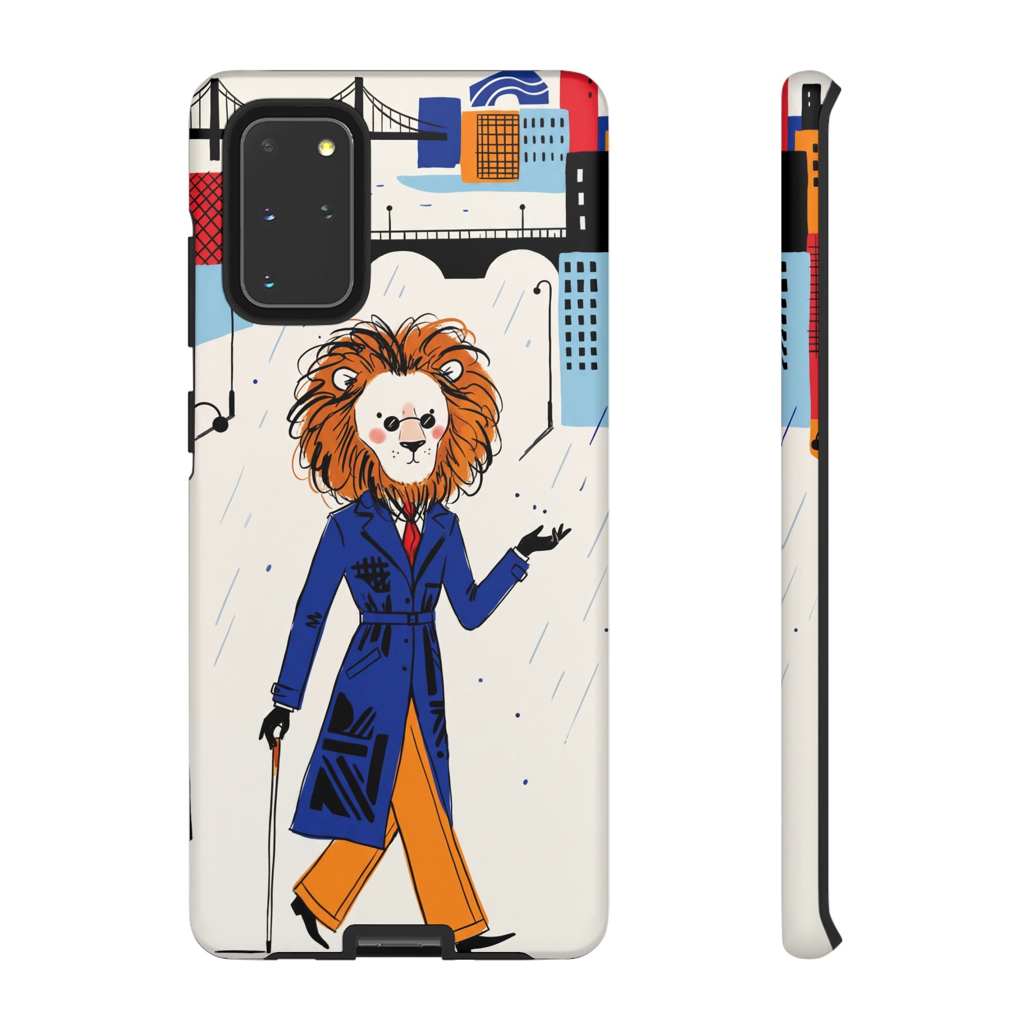 Lion Gentleman Samsung Galaxy Phone Case | Dapper Lion in City Rain