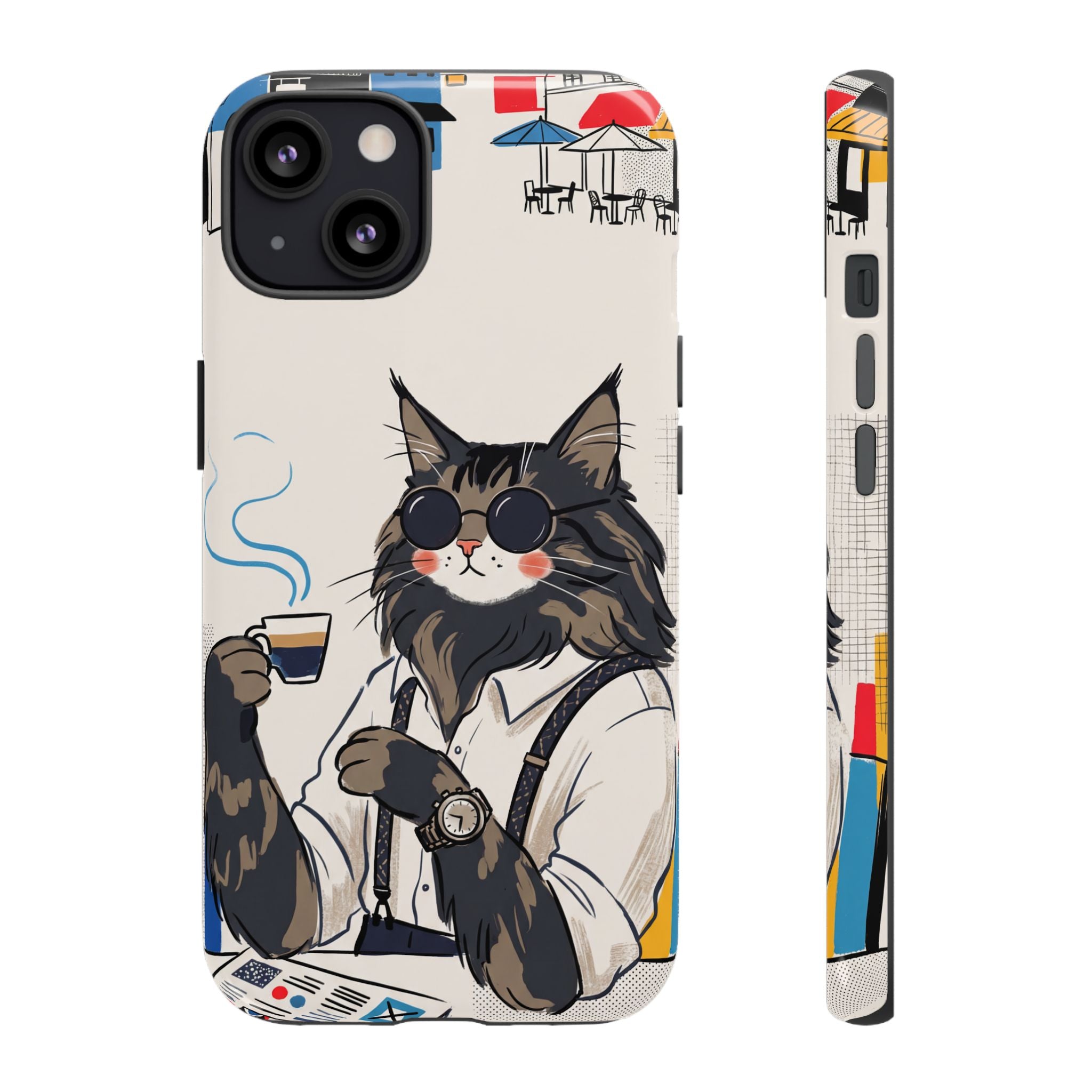 Cat Barista iPhone Case | Cool Cat in Sunglasses Coffee Shop Design