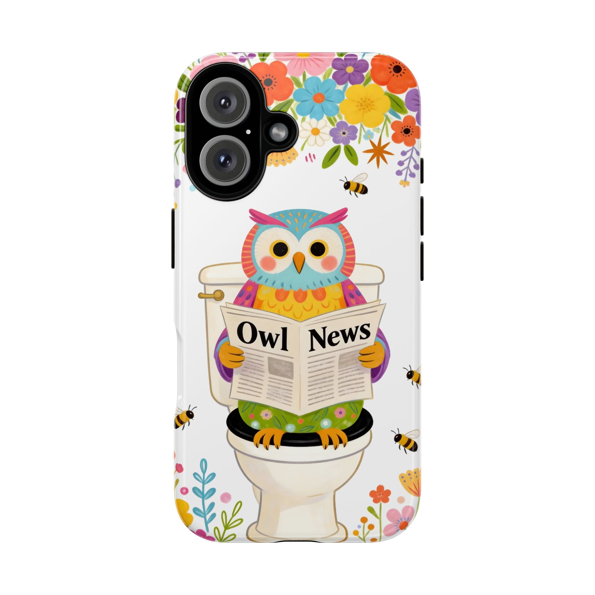 Owl News Floral iPhone Case | Cute Owl Reading Newspaper on Toilet