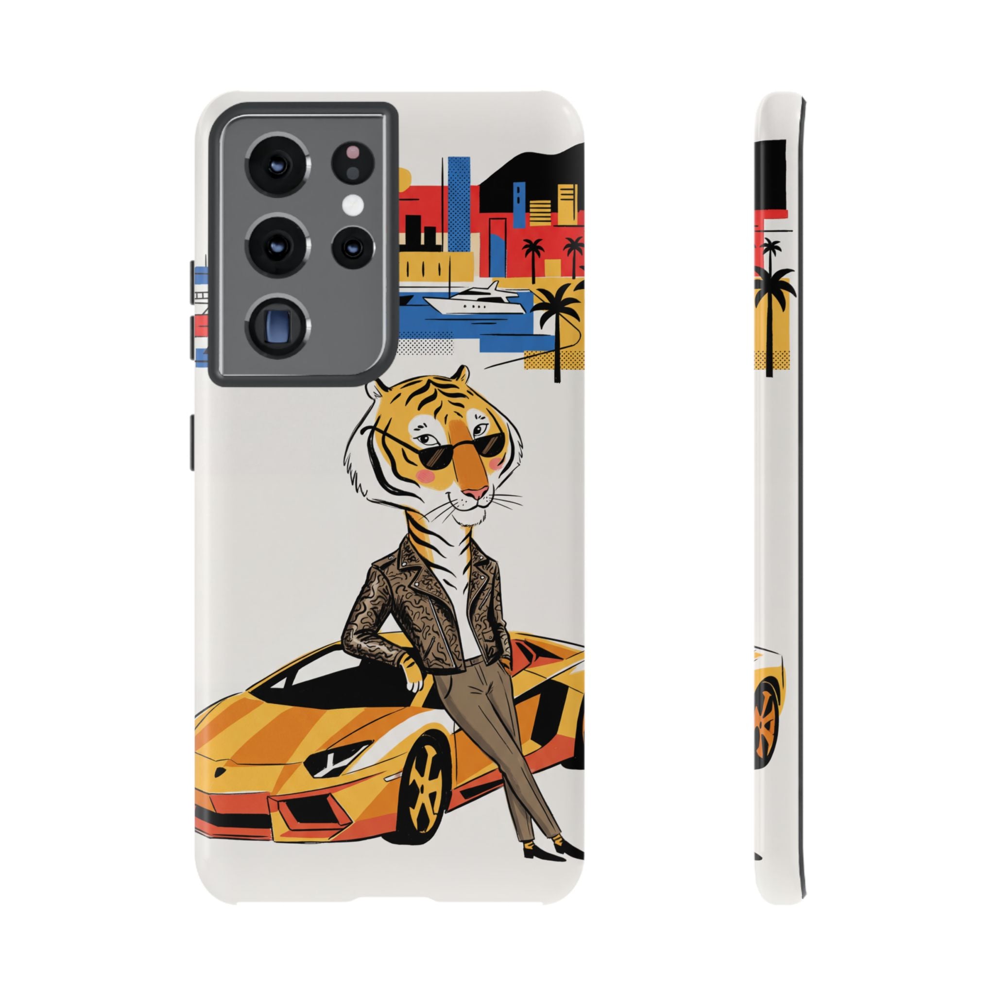 Stylish Tiger with Sports Car Illustration Samsung Galaxy Phone Case