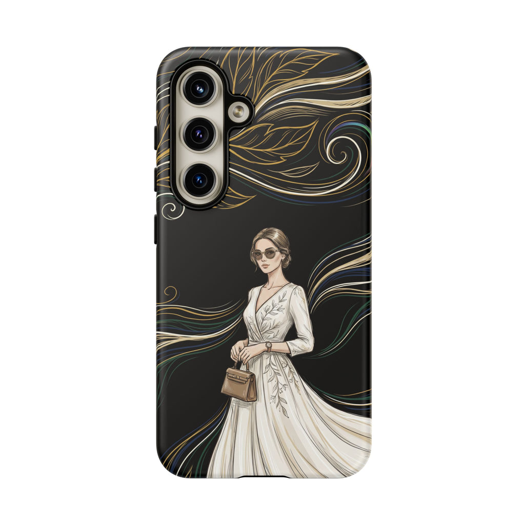 Elegant Woman Illustration Samsung Galaxy Phone Case | Vintage Bride in Flowing Gown