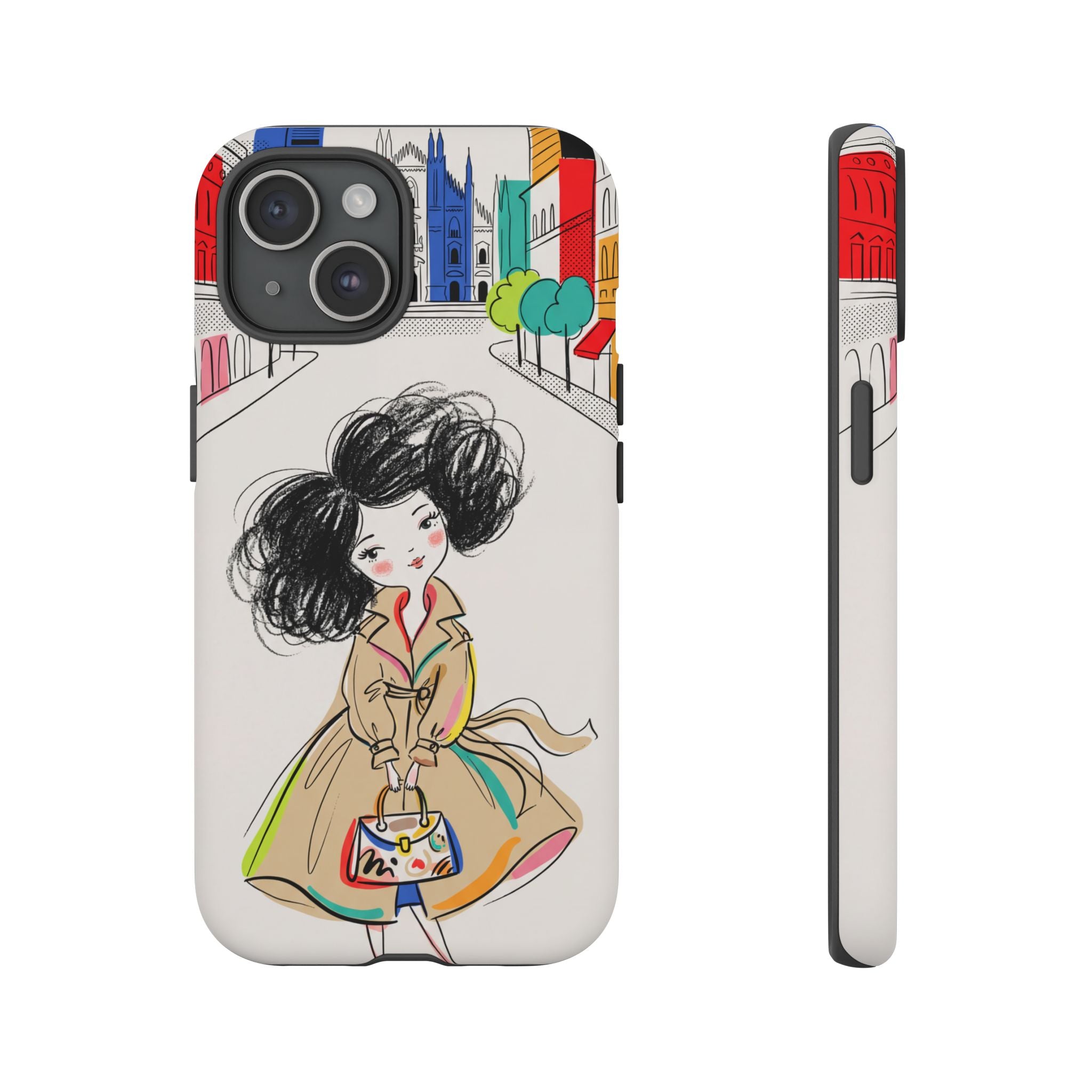 Illustrated Trench Coat Fashion Chic City Girl iPhone Case