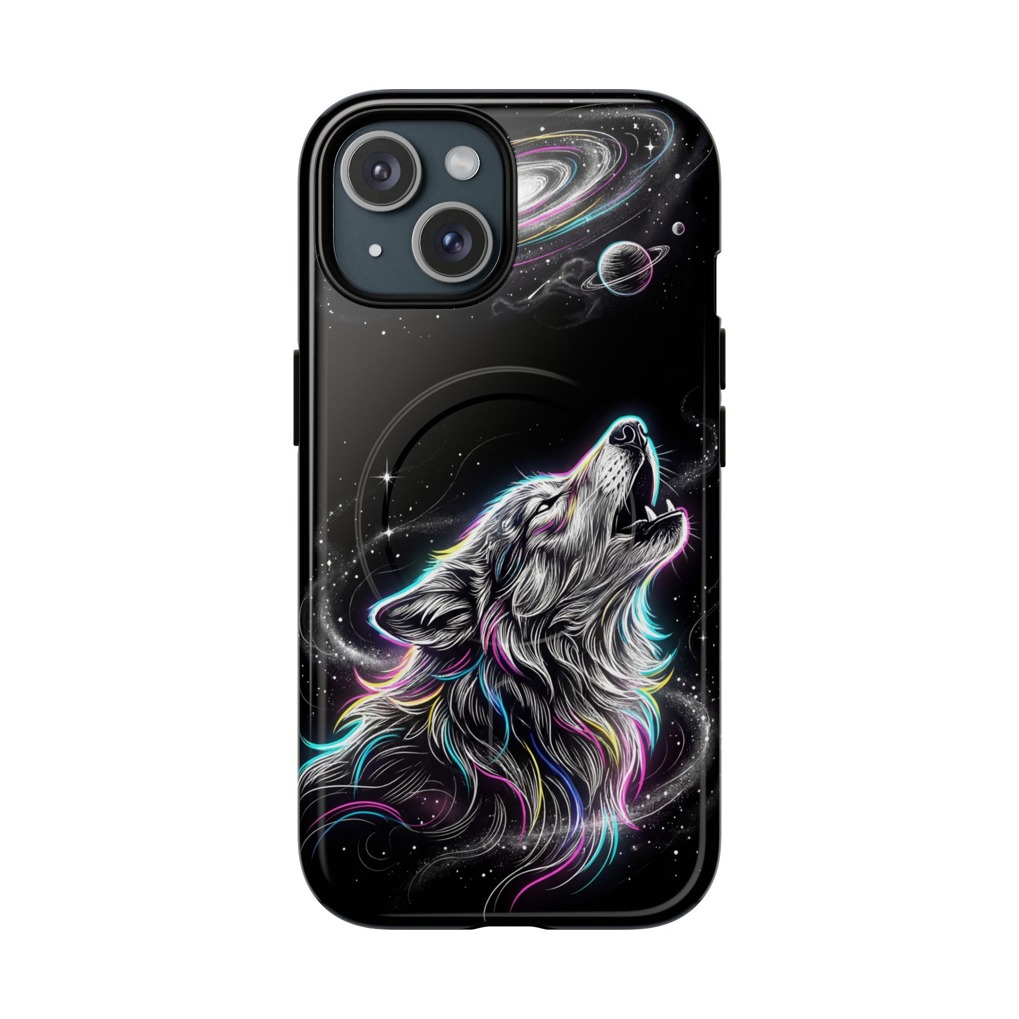 Wolf Galaxy Tough MagSafe iPhone Case | Colorful Howling Wolf Space Design