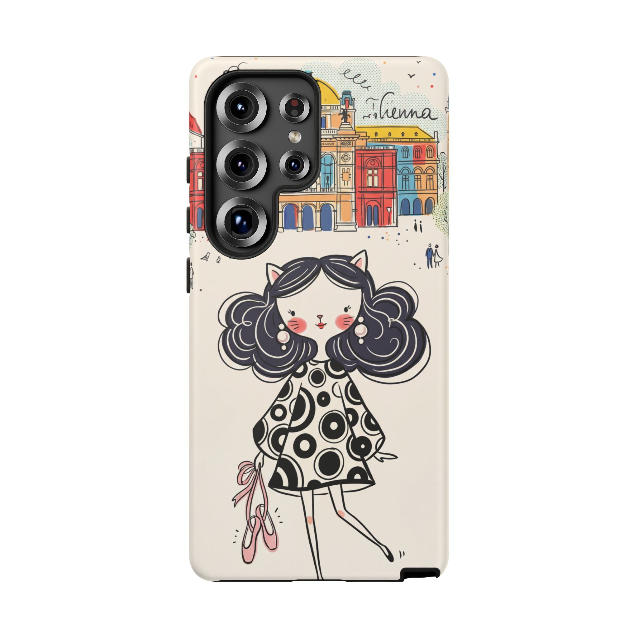 Cute Parisian Cat Girl Samsung galaxy Phone Case | Ballet Slippers Illustration Tough Case