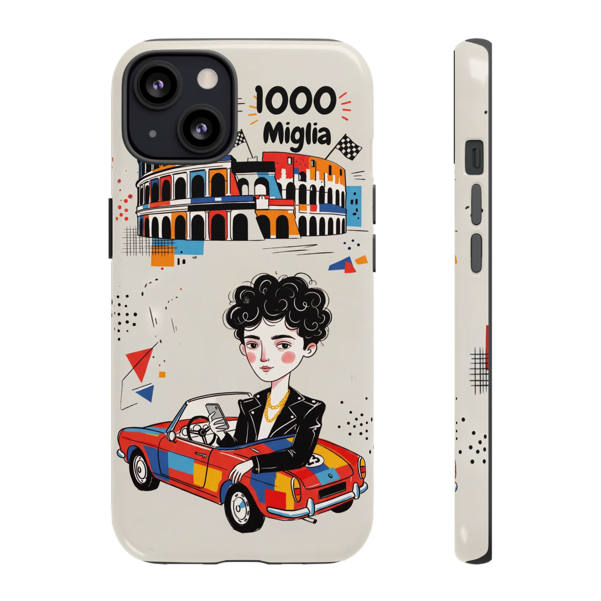 Retro Mille Miglia Car Illustration with Driver iPhone Case