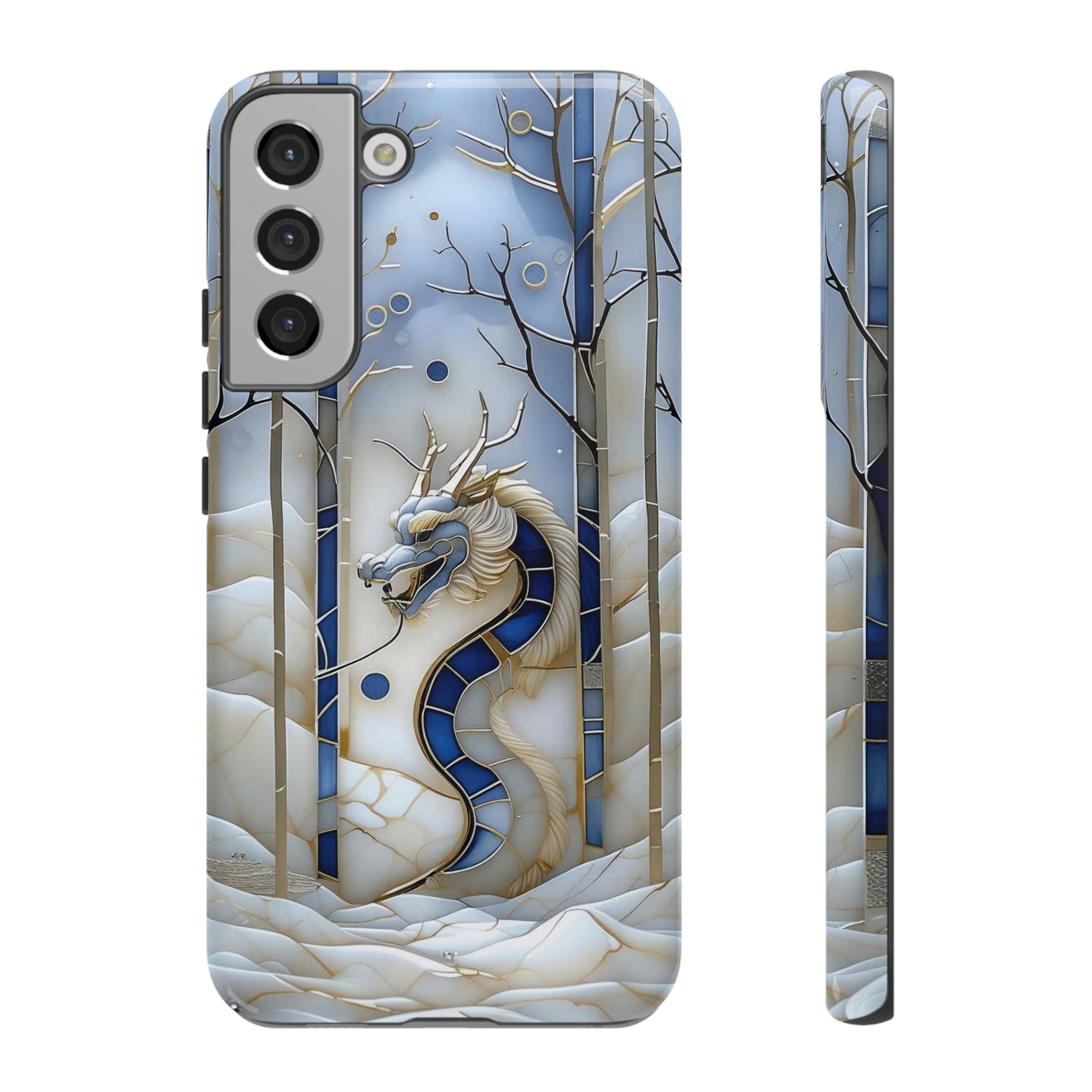 Dragon Stained Glass Samsung Galaxy Case — Blue Winter Forest Protective Cover