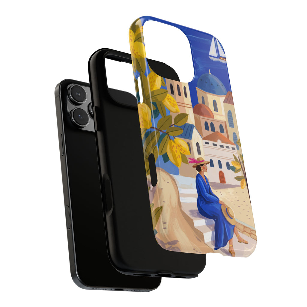 Mediterranean Village iPhone Case | Scenic Sailboat & Lemon Grove Design