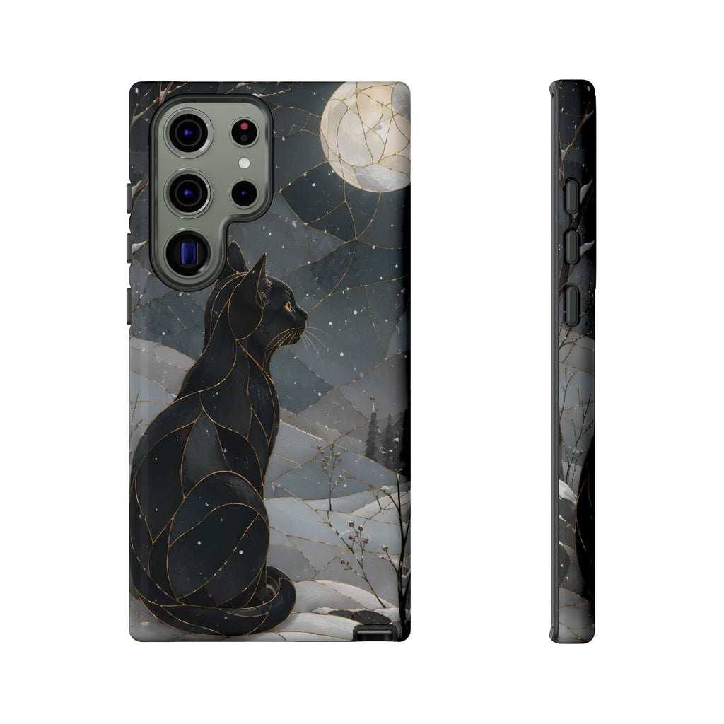 Black Cat Samsung Galaxy Phone Case | Moonlit Winter Phone Case