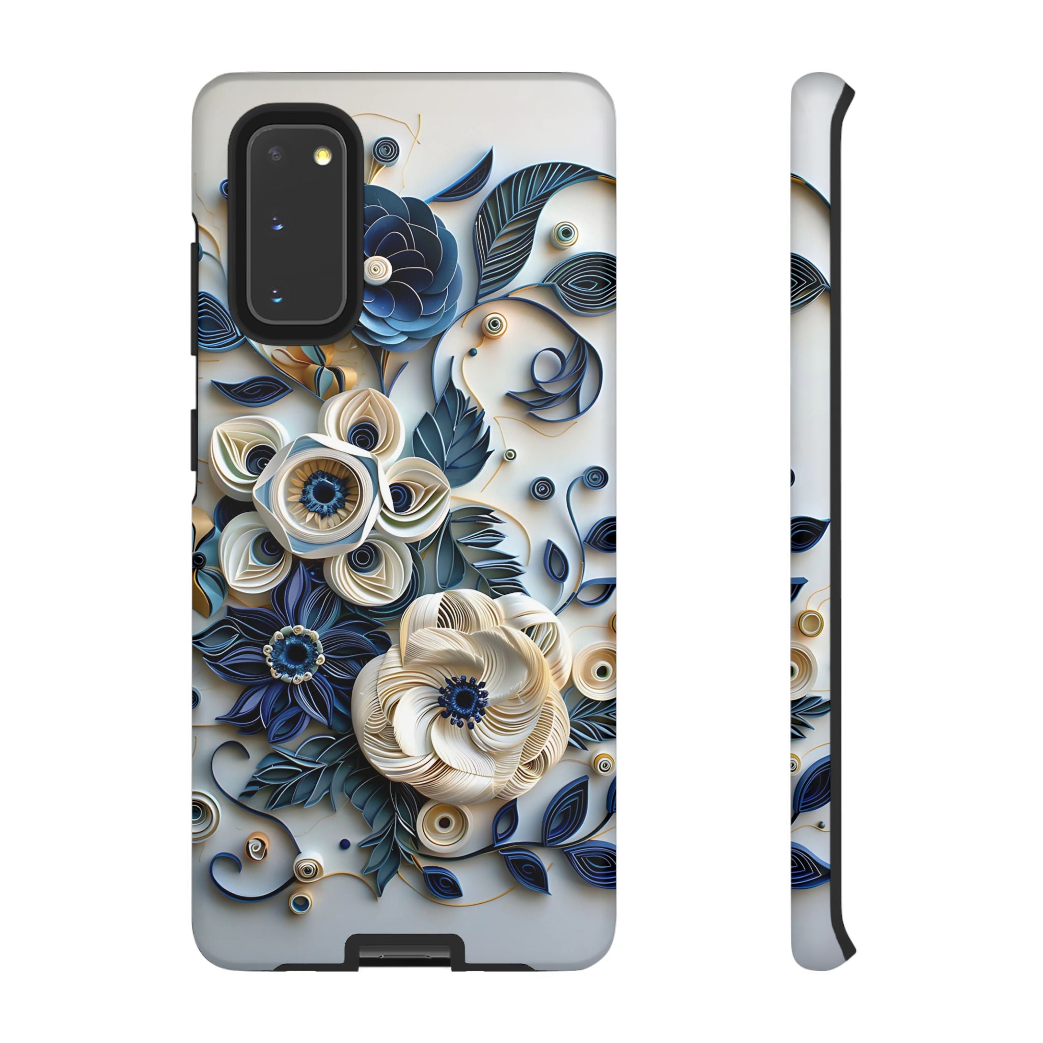 Floral Quilled Art Samsung Galaxy Case — Blue & Cream Decorative Protection