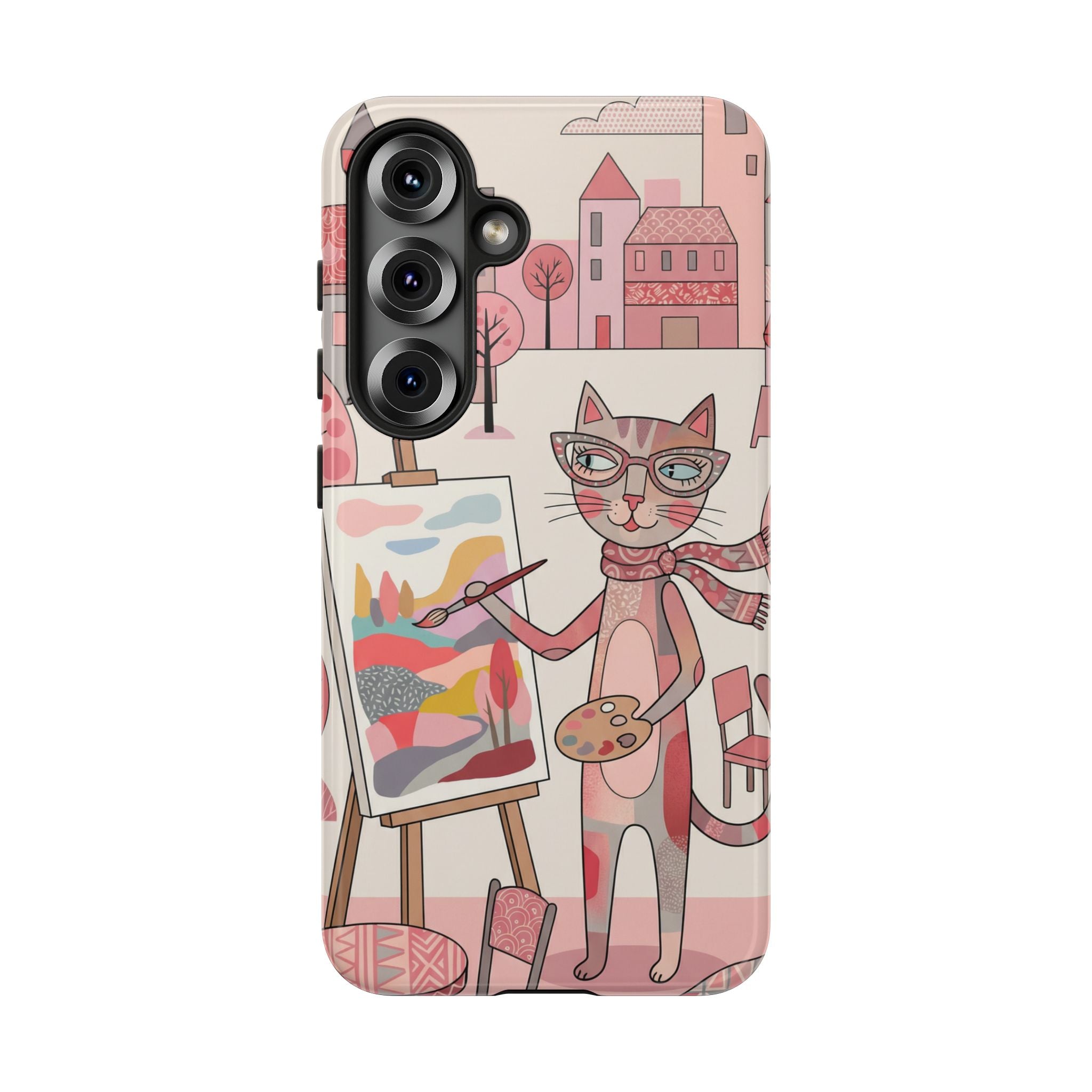 Artistic Cat Samsung Galaxy Phone Case | Painter Kitty Illustration Tough Case