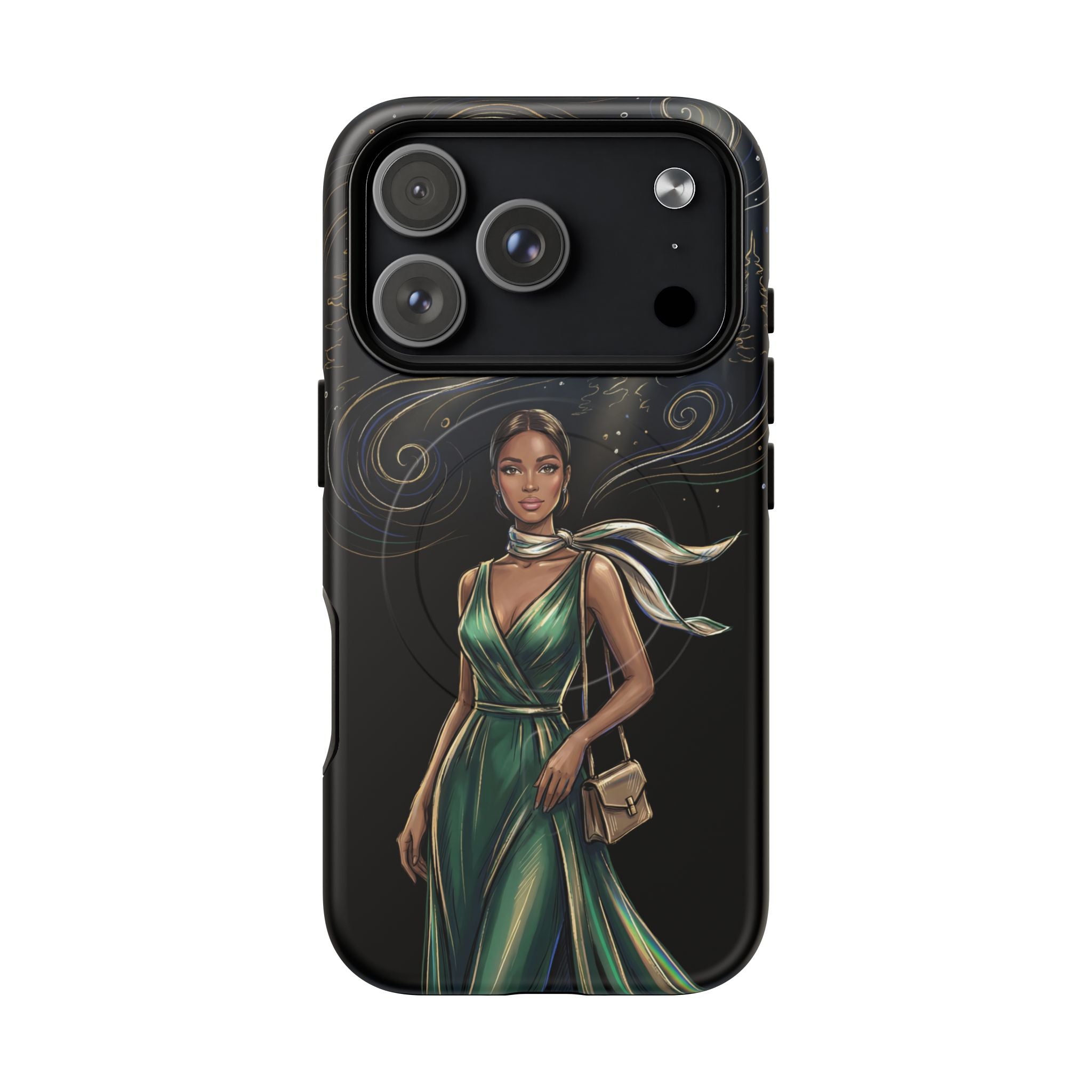 Elegant Woman in Green Dress Art Protective Tough MagSafe iPhone Case