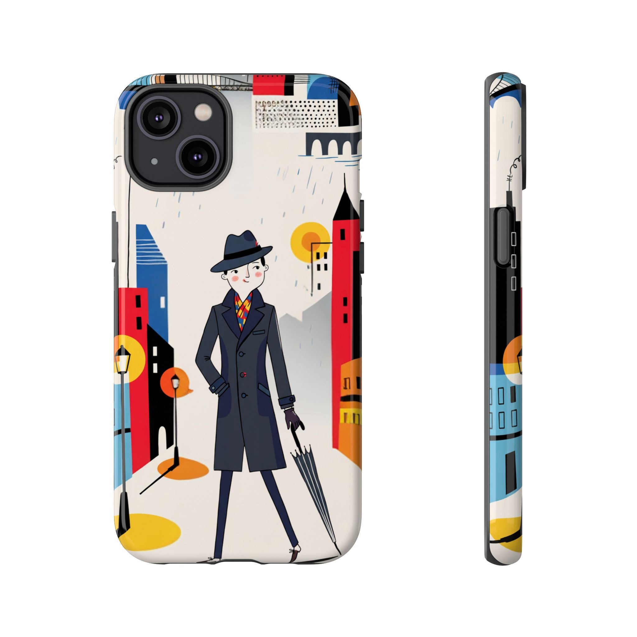 Retro Gentleman in Cityscape Illustration iPhone Case