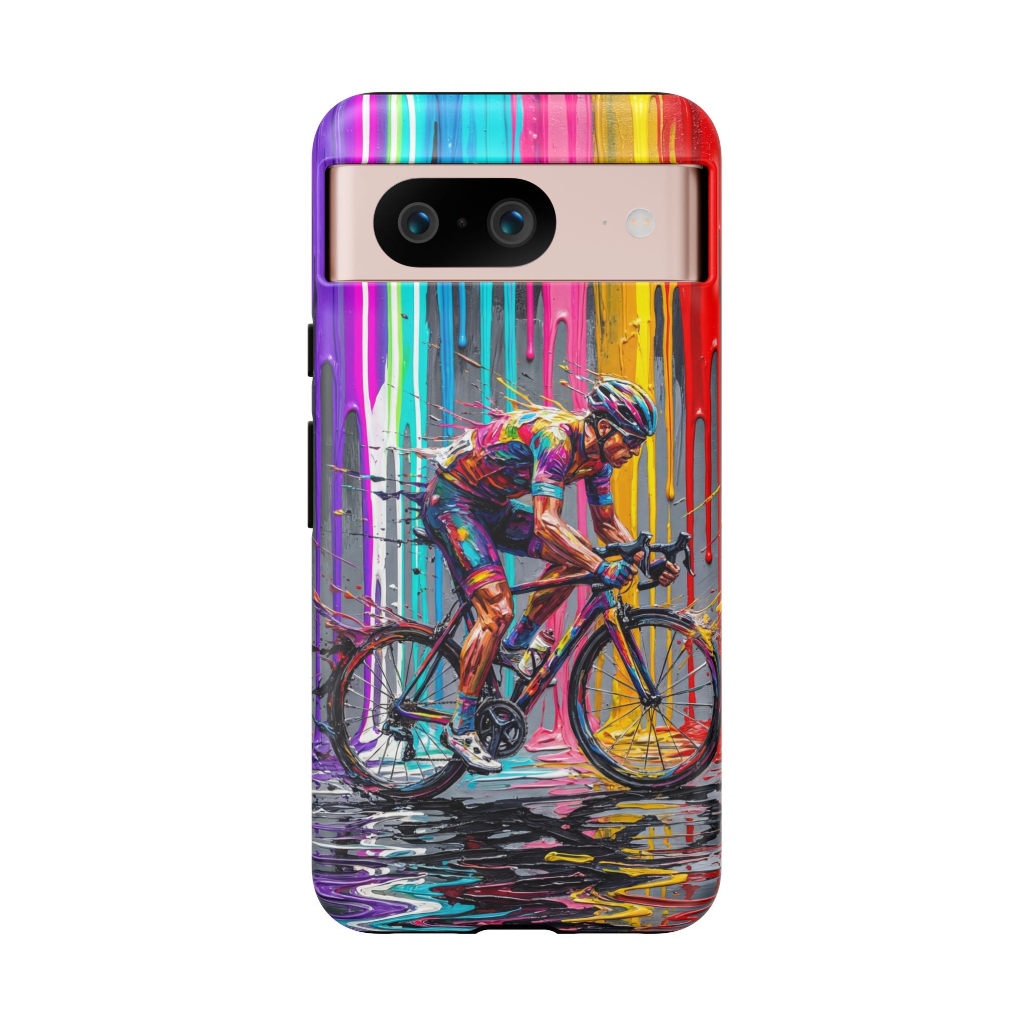 Cyclist Art Google Pixel Phone Case | Colourful Drip Painting Tough Cases