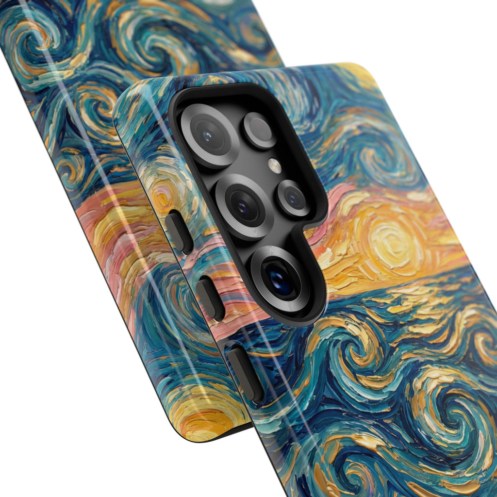 Custodia per Samsung Galaxy Sea Sunset — Onde da spiaggia in stile Van Gogh con conchiglie
