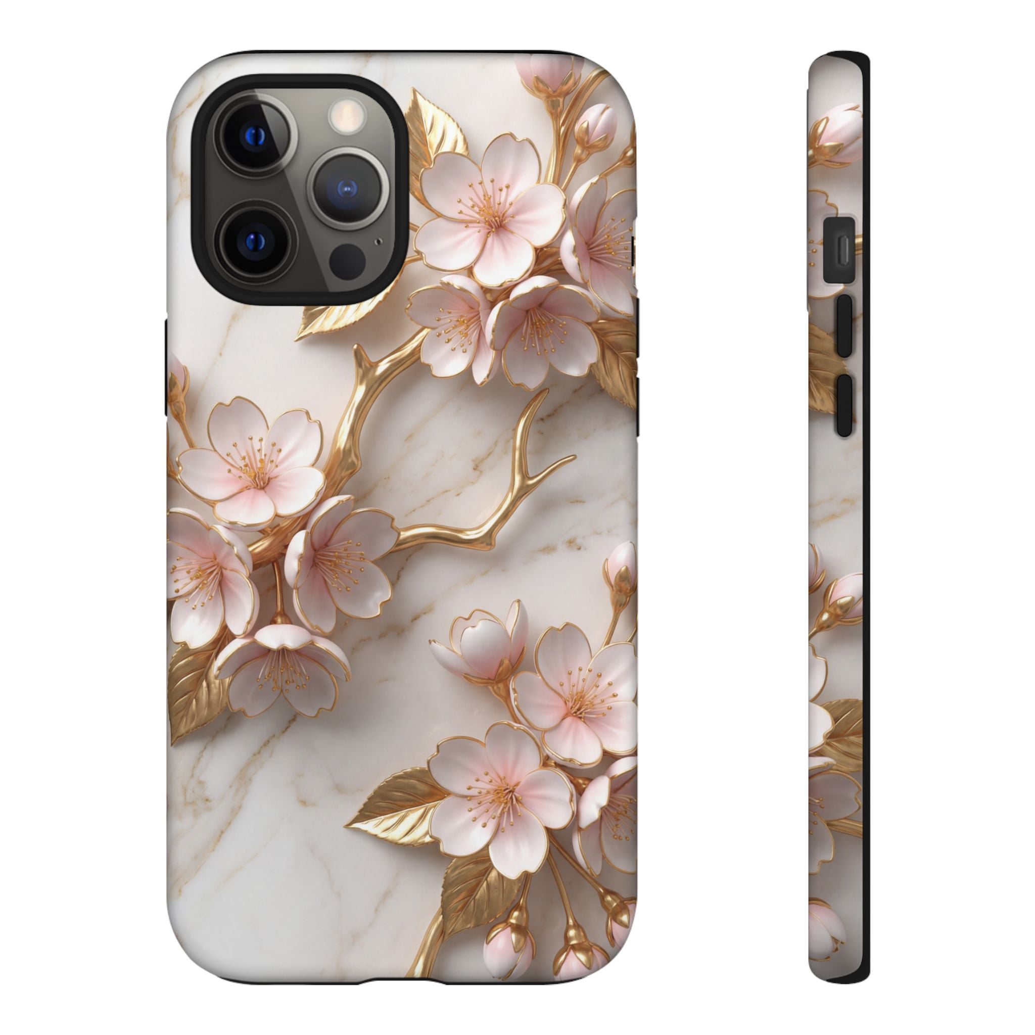 Floral Marble iPhone Case — Sakura Gold Cherry Blossom Tough Case