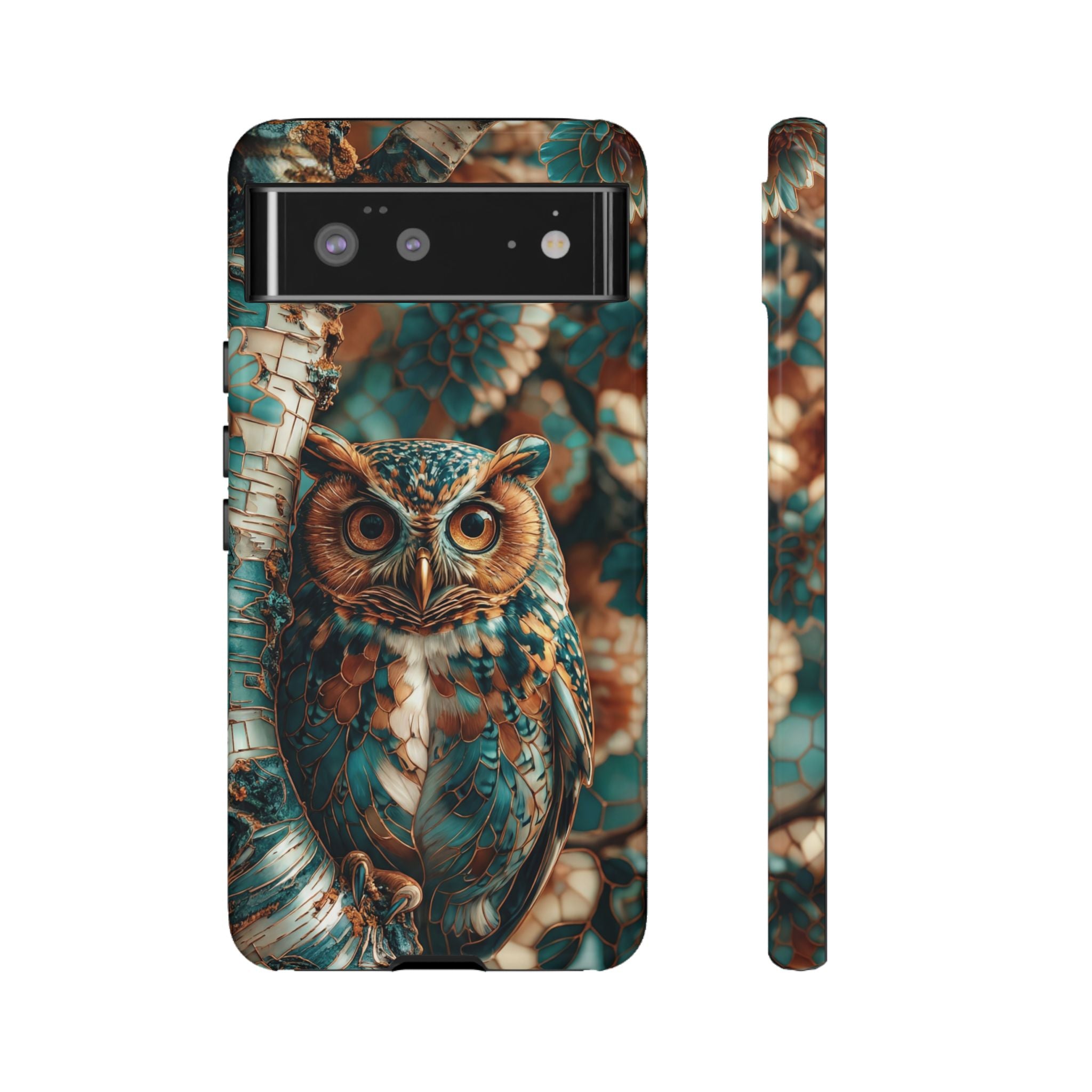 Owl Forest Tough Google Pixel Case | Teal & Brown Rustic Wildlife Protective Cover