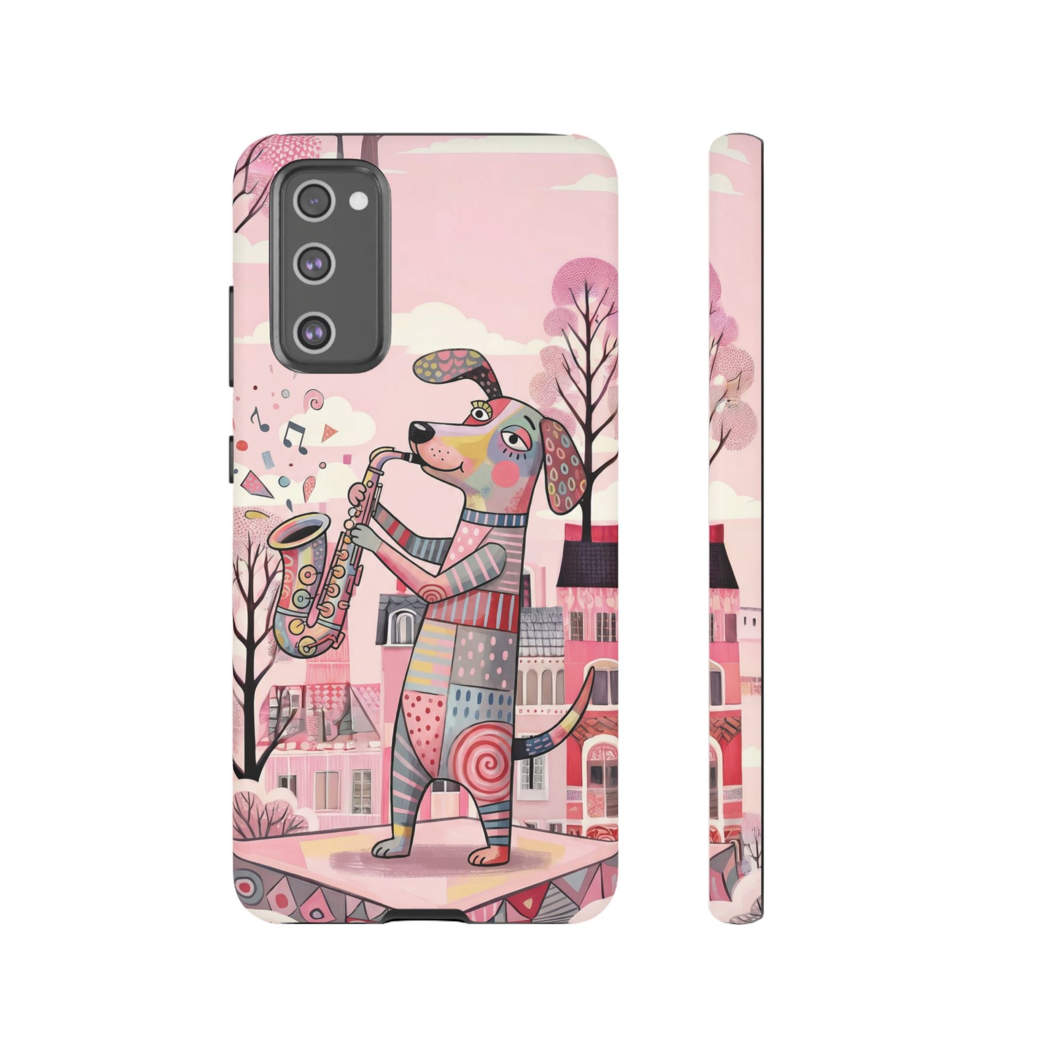 Saxophone Dog Samsung Galaxy Phone Case | Cute Pink Musical Art Protective Case