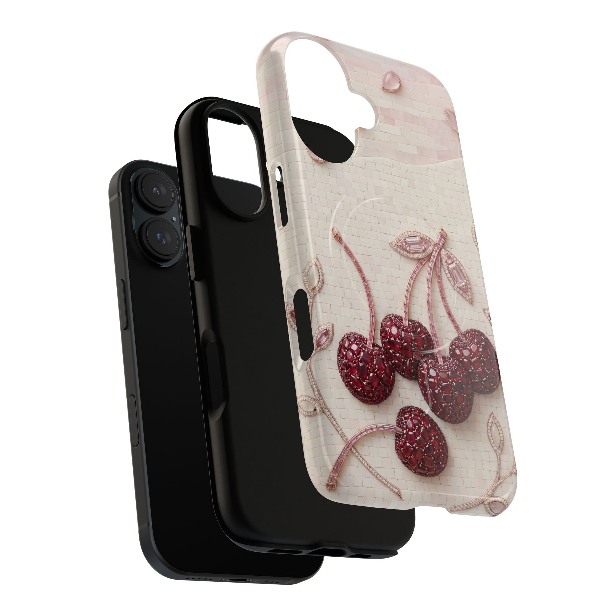 Cherry Embroidery MagSafe iPhone Case | Glitter Red Cherries Pattern