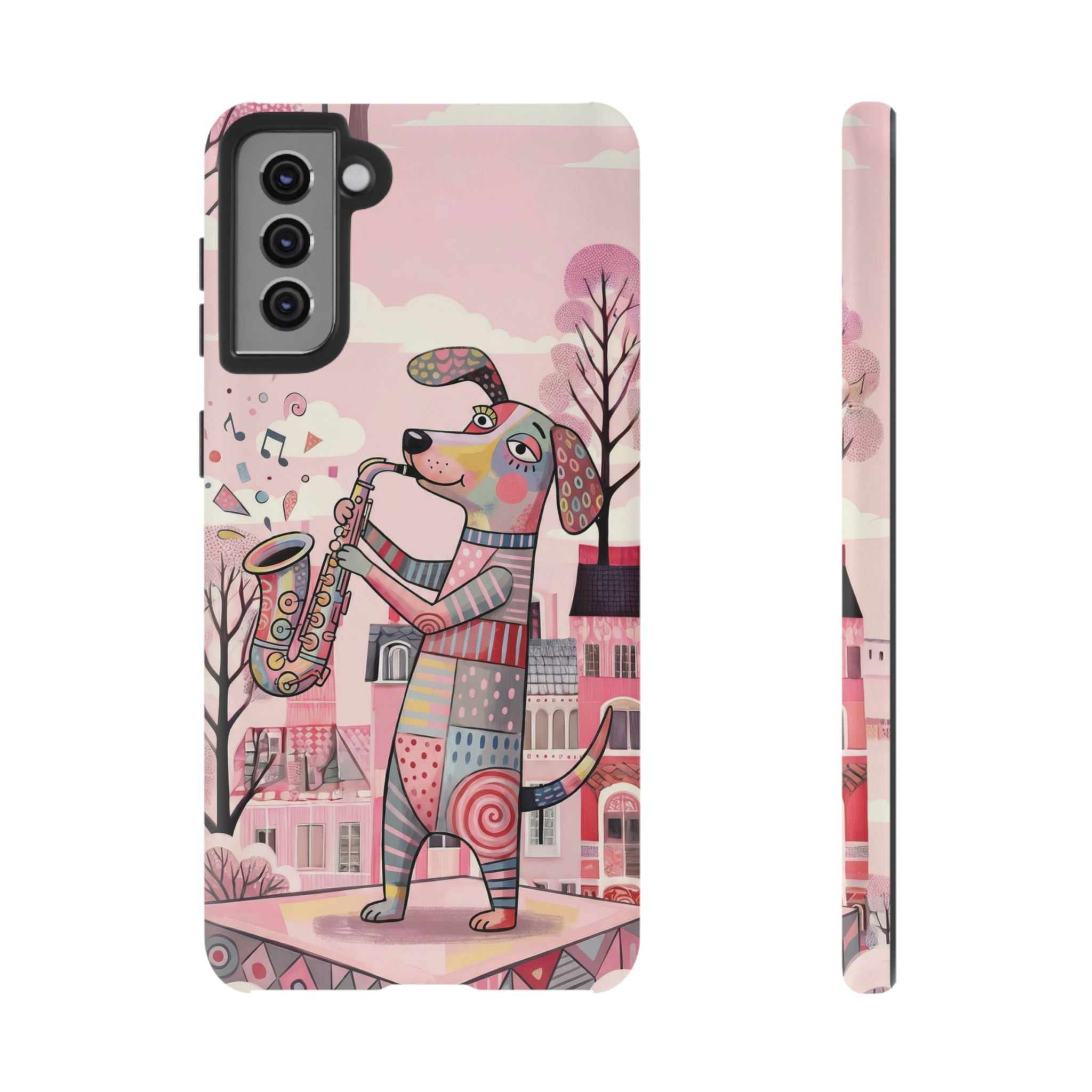 Saxophone Dog Samsung Galaxy Phone Case | Cute Pink Musical Art Protective Case